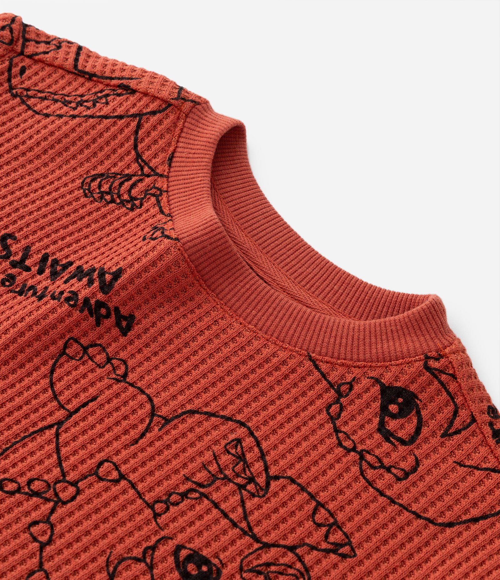 Camiseta Infantil em Malha Waffle Texturizada Estampa Jurassic Baby - Tam 2 a 5 anos Laranja 4