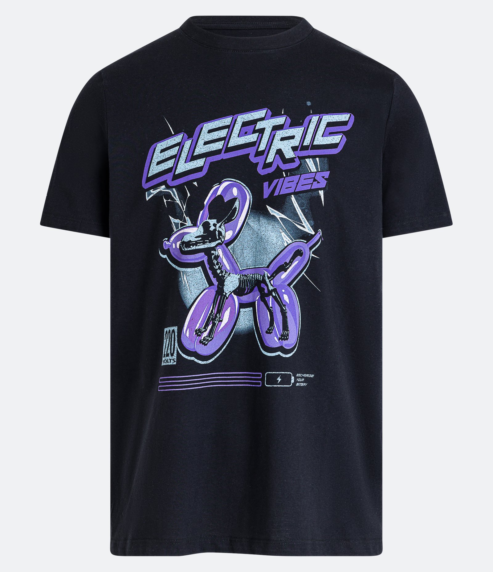 Camiseta em Meia Malha Estampa Balão de Cachorro Esqueleto Preto 1