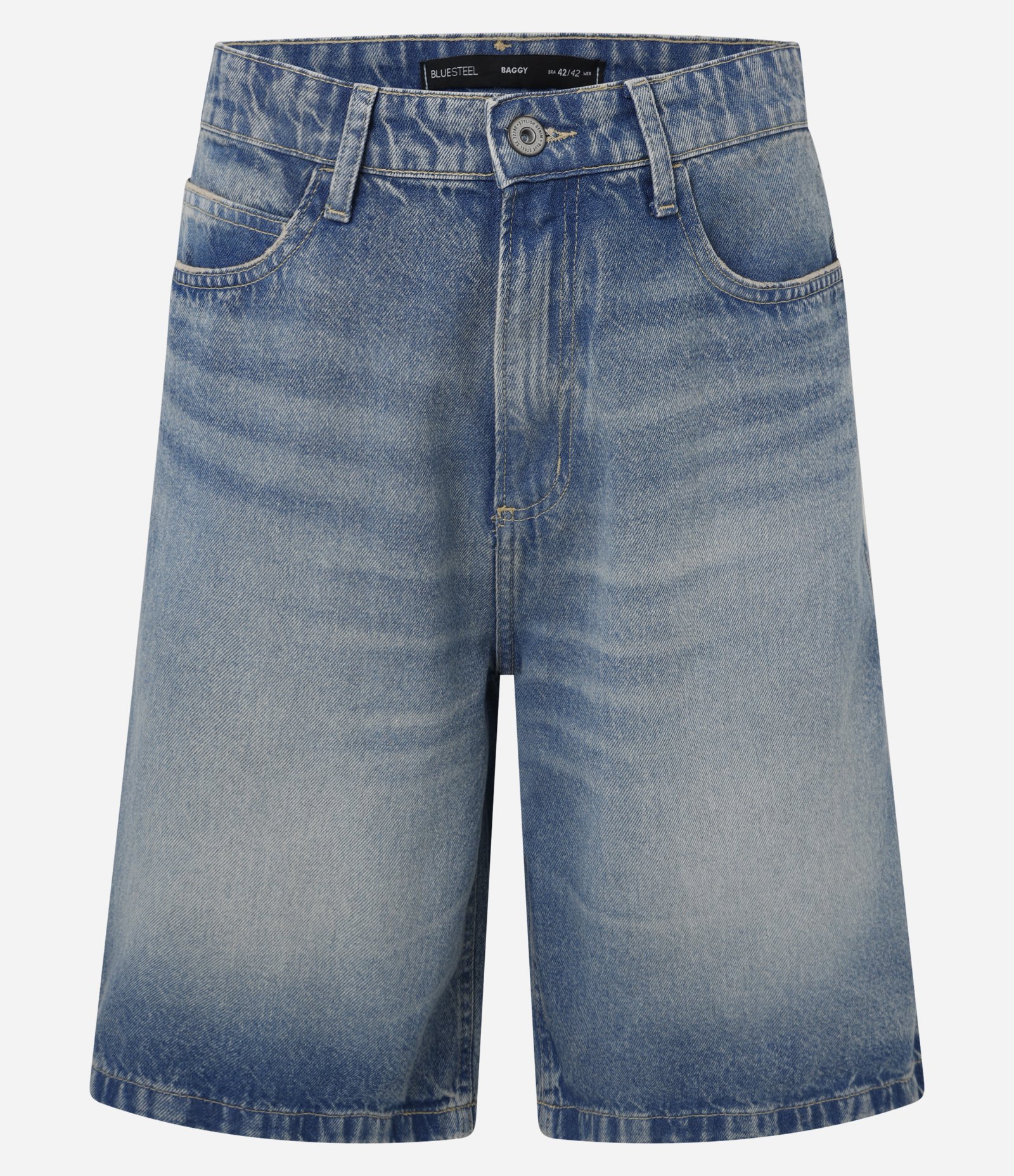 Bermuda Baggy Vintage em Jeans Azul Médio 5