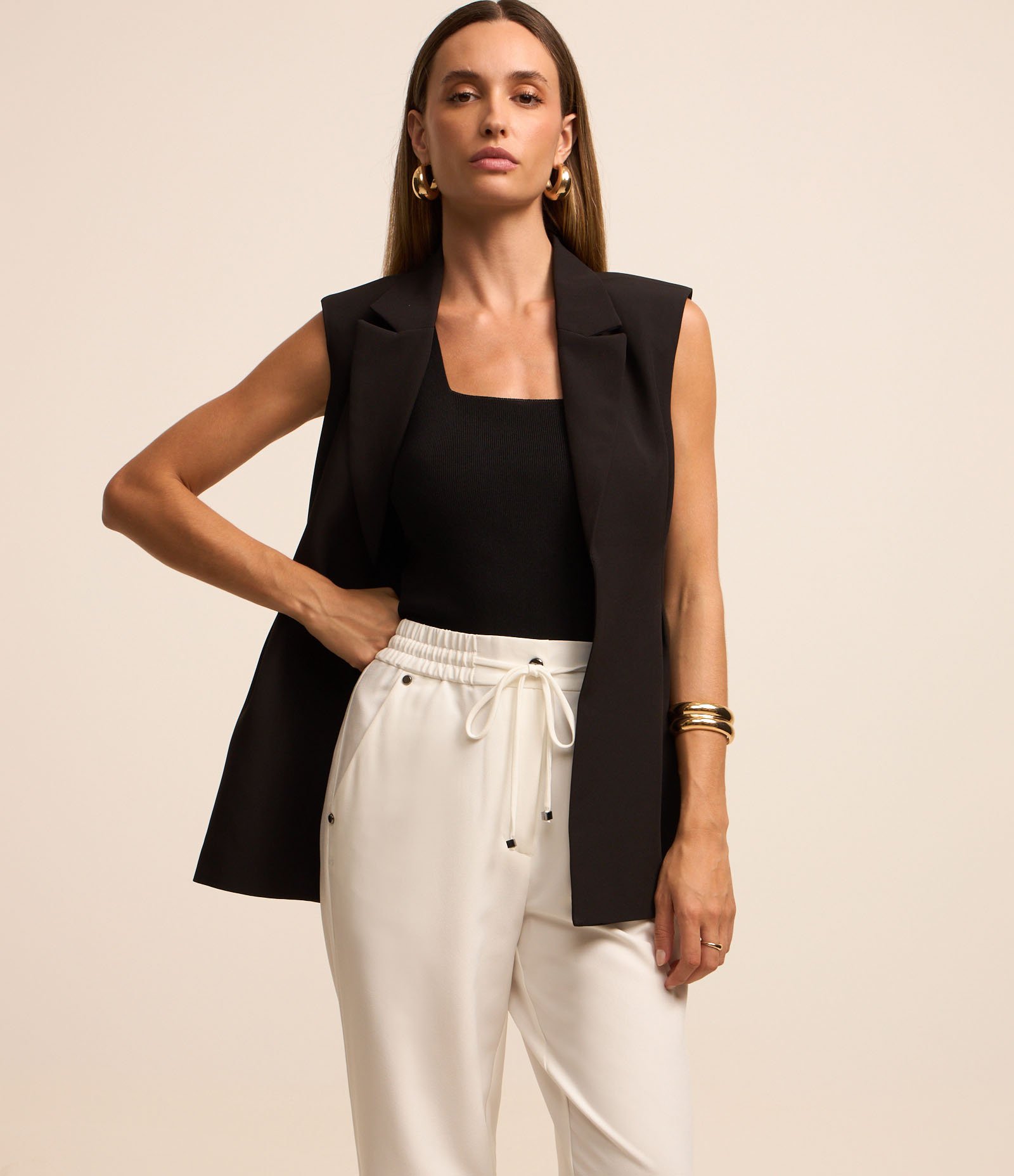 Calça em Crepe com Amarração Frontal no Cós Branco Neve 2