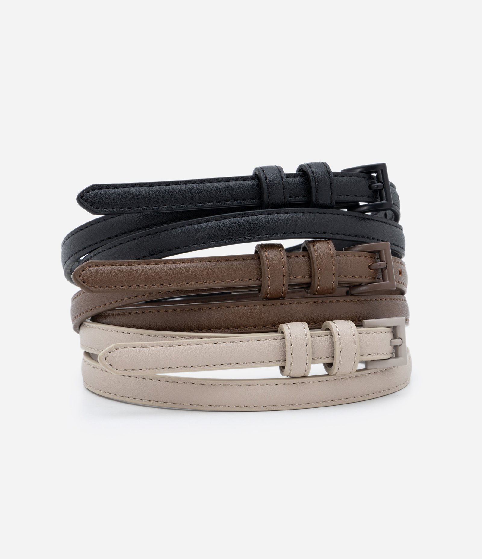 Kit 03 Cintos Finos em PU com Cores Neutras Multicores 2