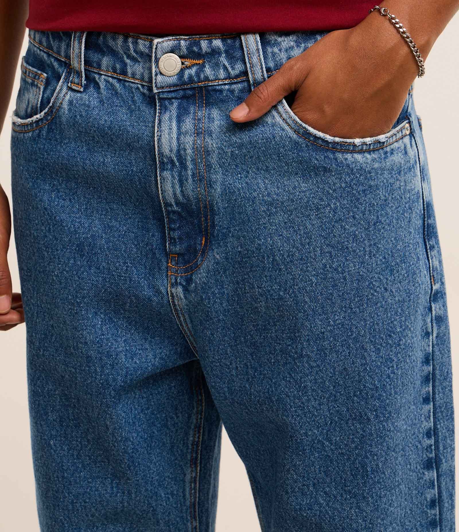 Calça Baggy em Jeans Vintage Azul Médio 4
