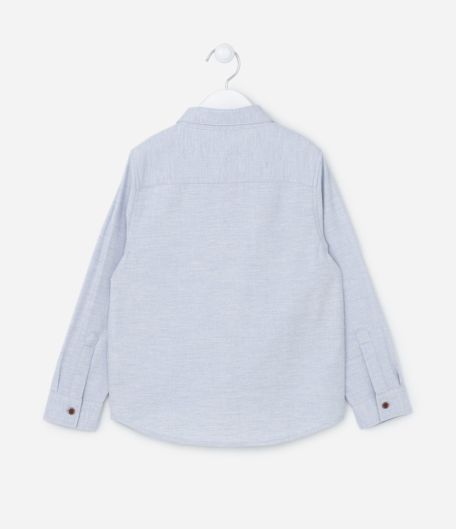 Camisa Infantil em Tricoline com Bolsinho - Tam 5 a 14 anos Cinza Mescla 2
