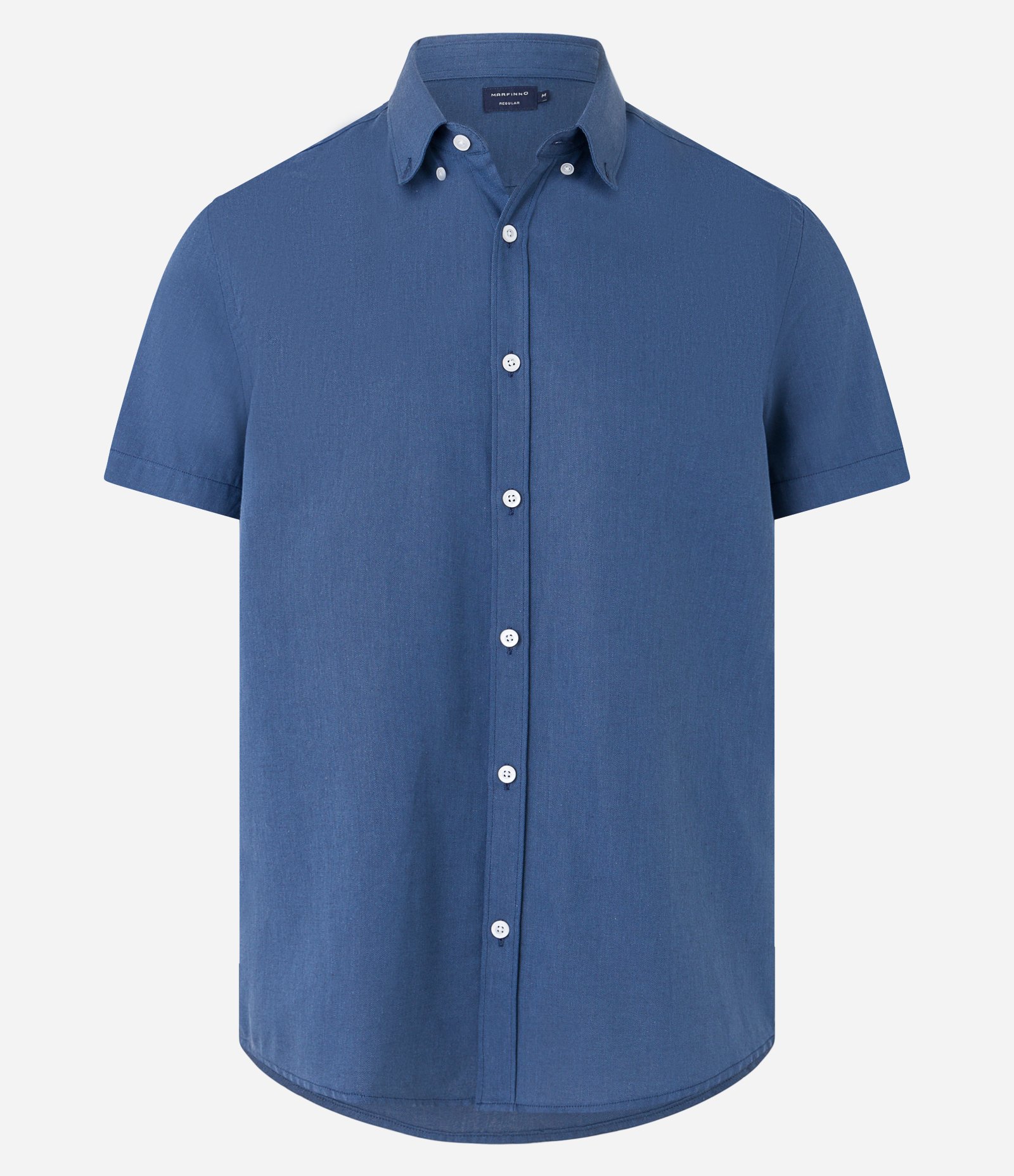 Camisa Comfort em Oxford com Gola Colarinho e Manga Curta Azul Médio 5