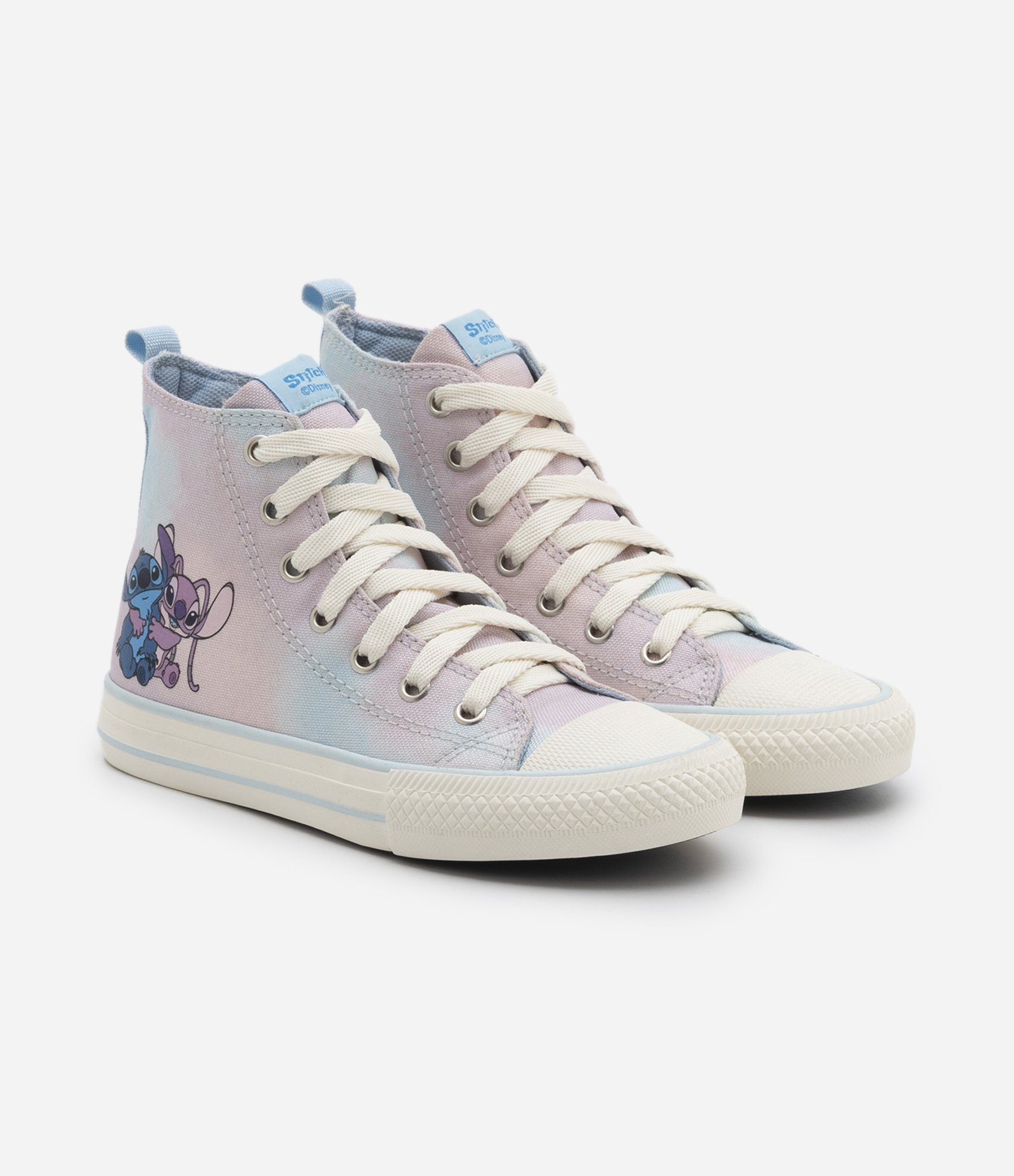 Tênis Cano Médio Infantil com Estampa do Stitch e da Angel - Tam 26 ao 34 Rosa 2