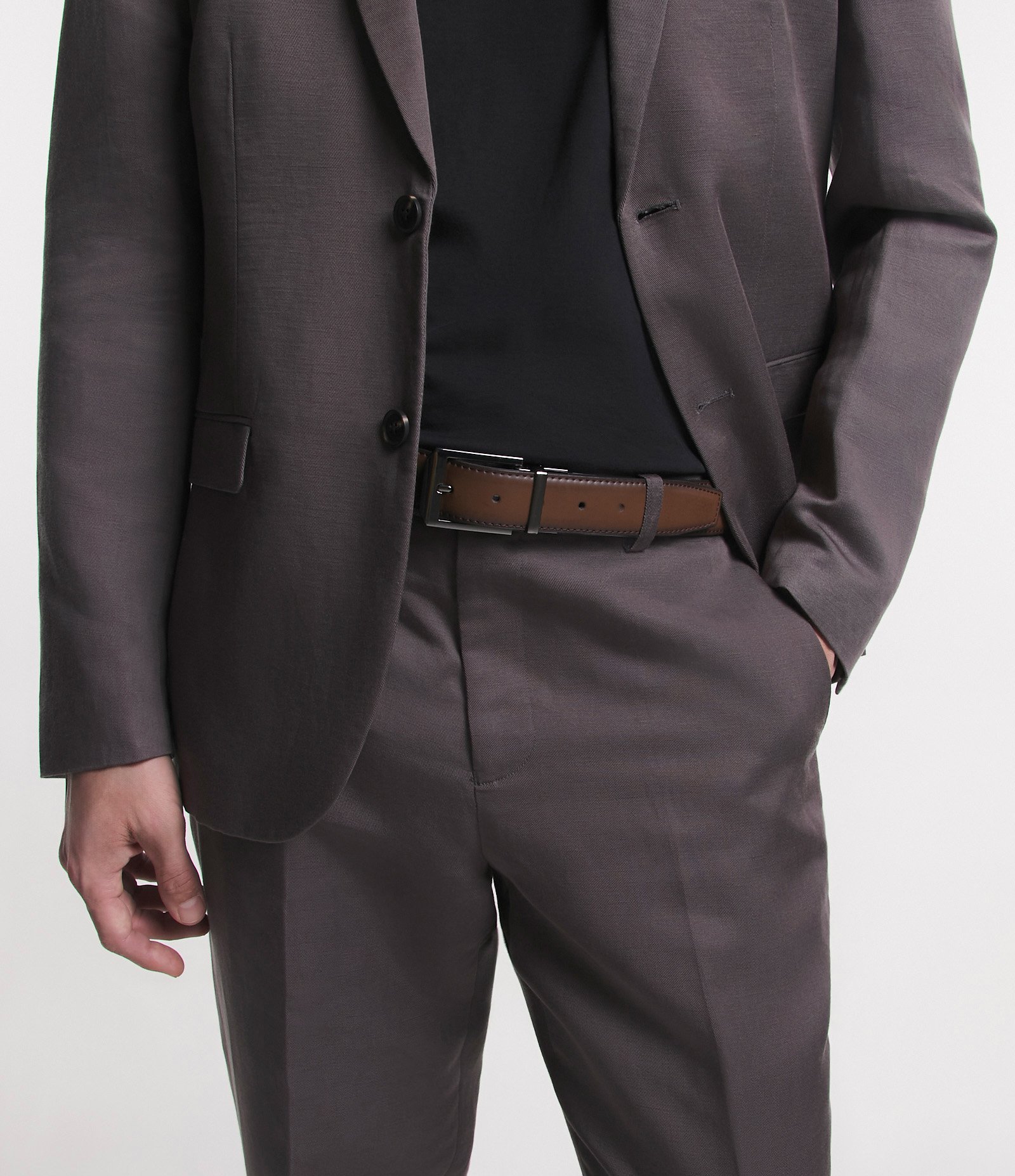 Cinto Básico Reversível com Fivela Quadrada Marrom 1