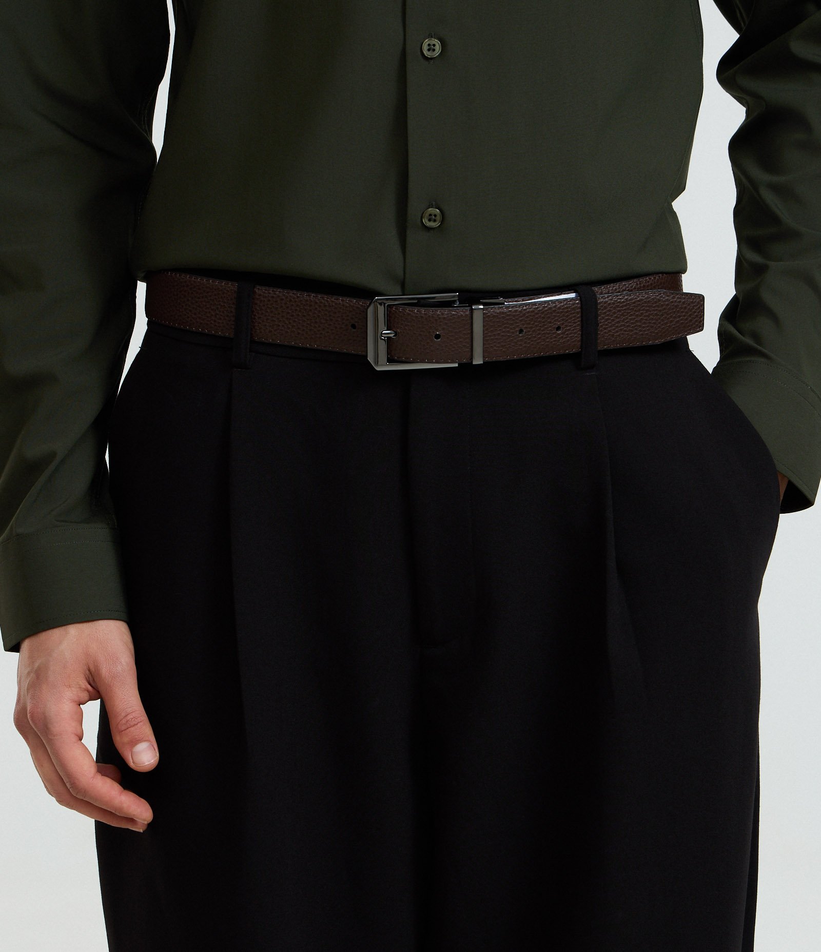 Cinto Básico Reversível com Fivela Quadrada Marrom 7