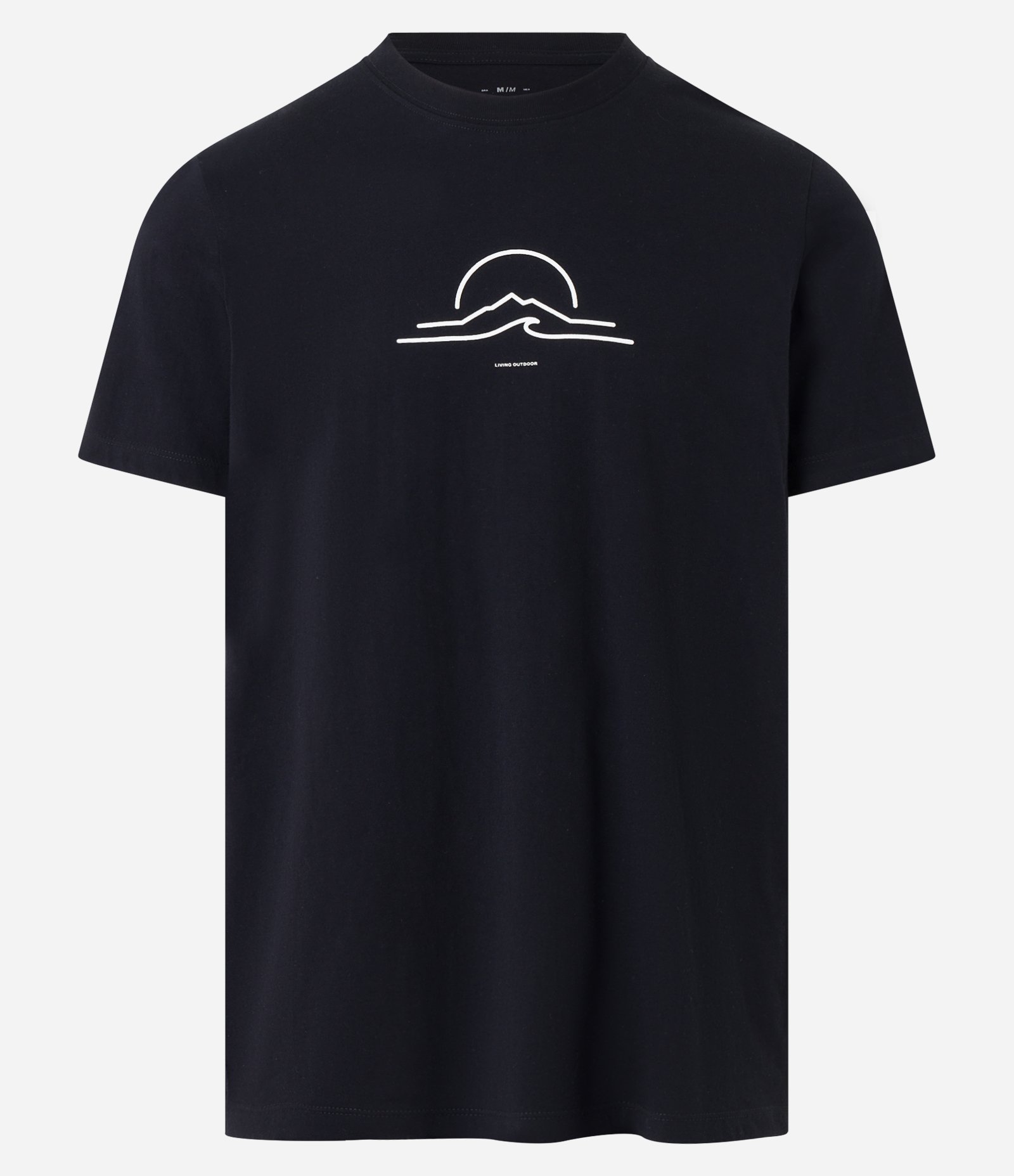 Camiseta Regular em Algodão com Estampa de Sol e Mar em Relevo Preto 3