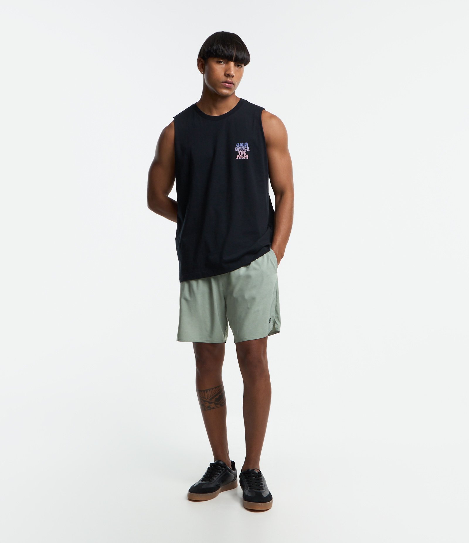 Bermuda Mescla com Cós Elástico e Amarração Cinza Esverdeado 1