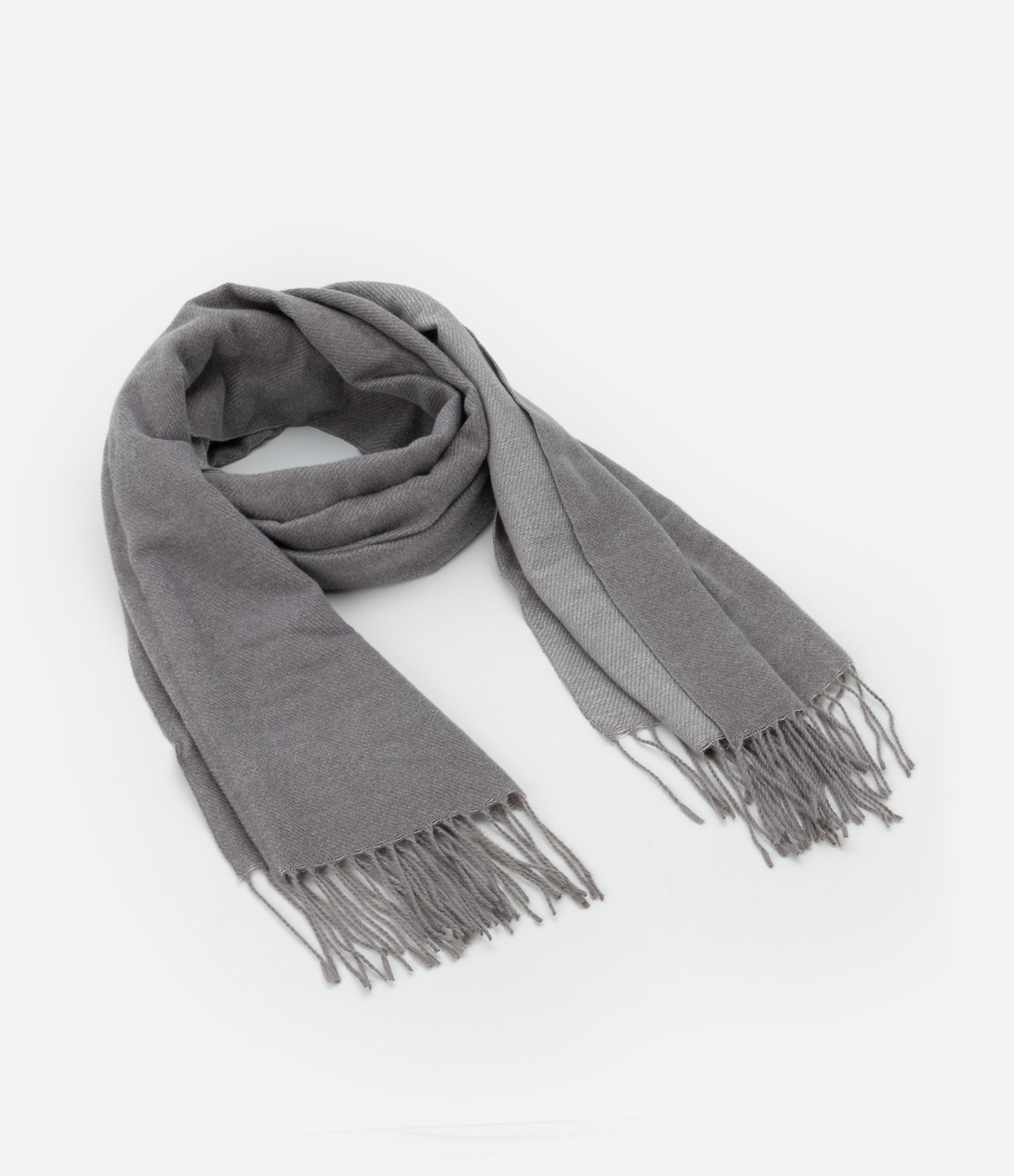 Cachecol Dupla Face em Tricô com Franjas nas Pontas Cinza 6