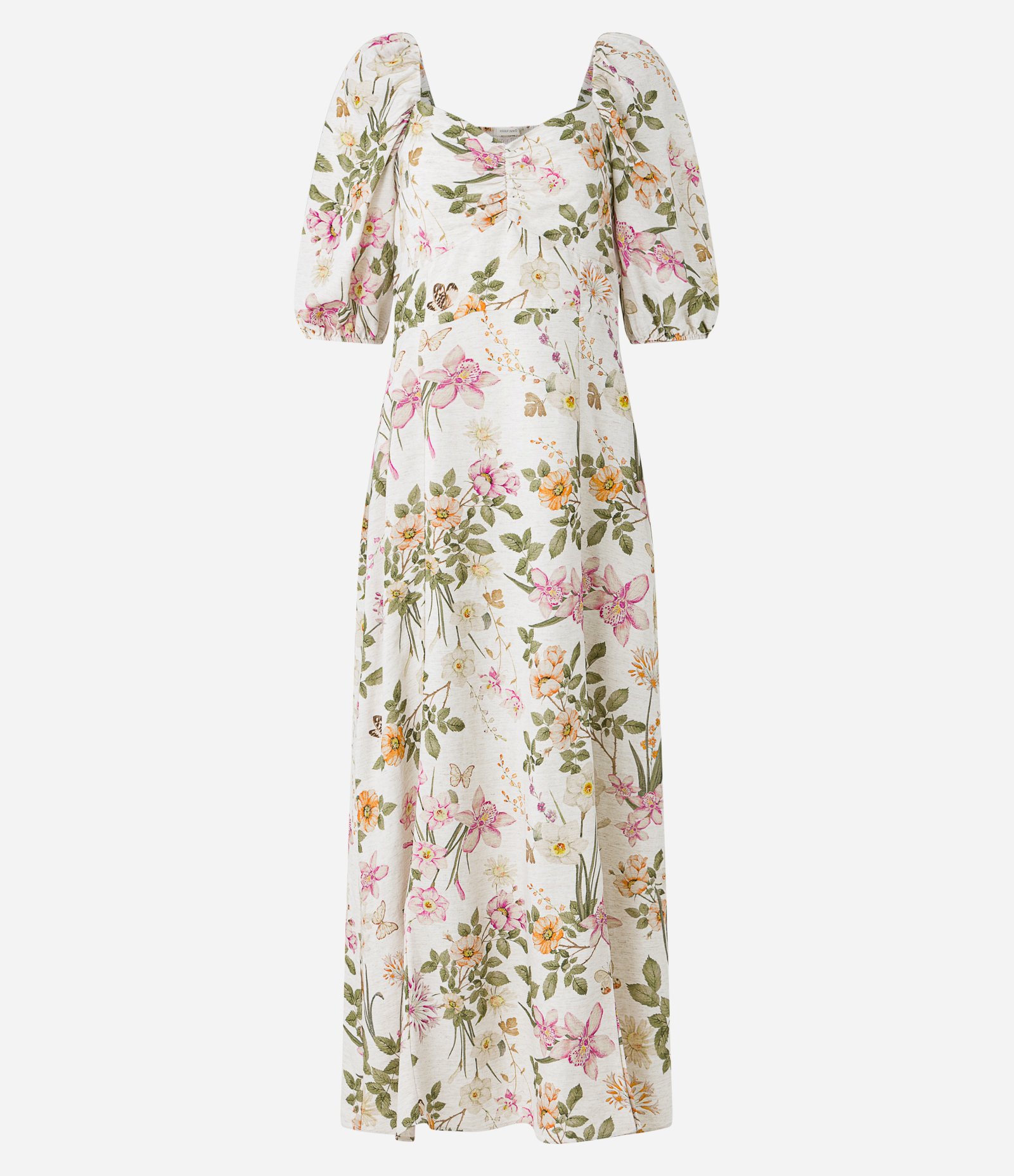 Vestido Midi em Viscolinho com Busto Franzido e Estampa Floral Off White 6