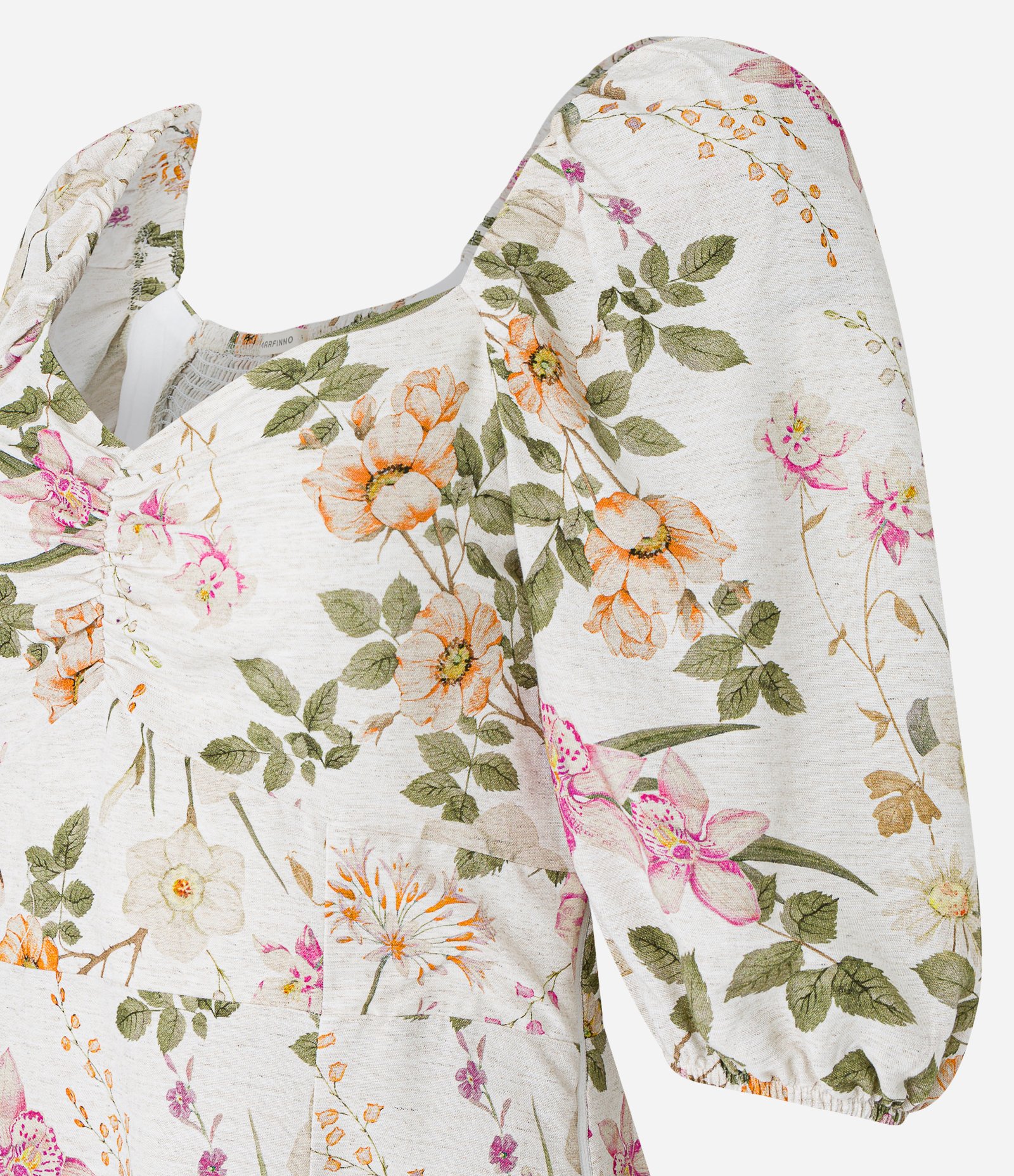 Vestido Midi em Viscolinho com Busto Franzido e Estampa Floral Off White 7