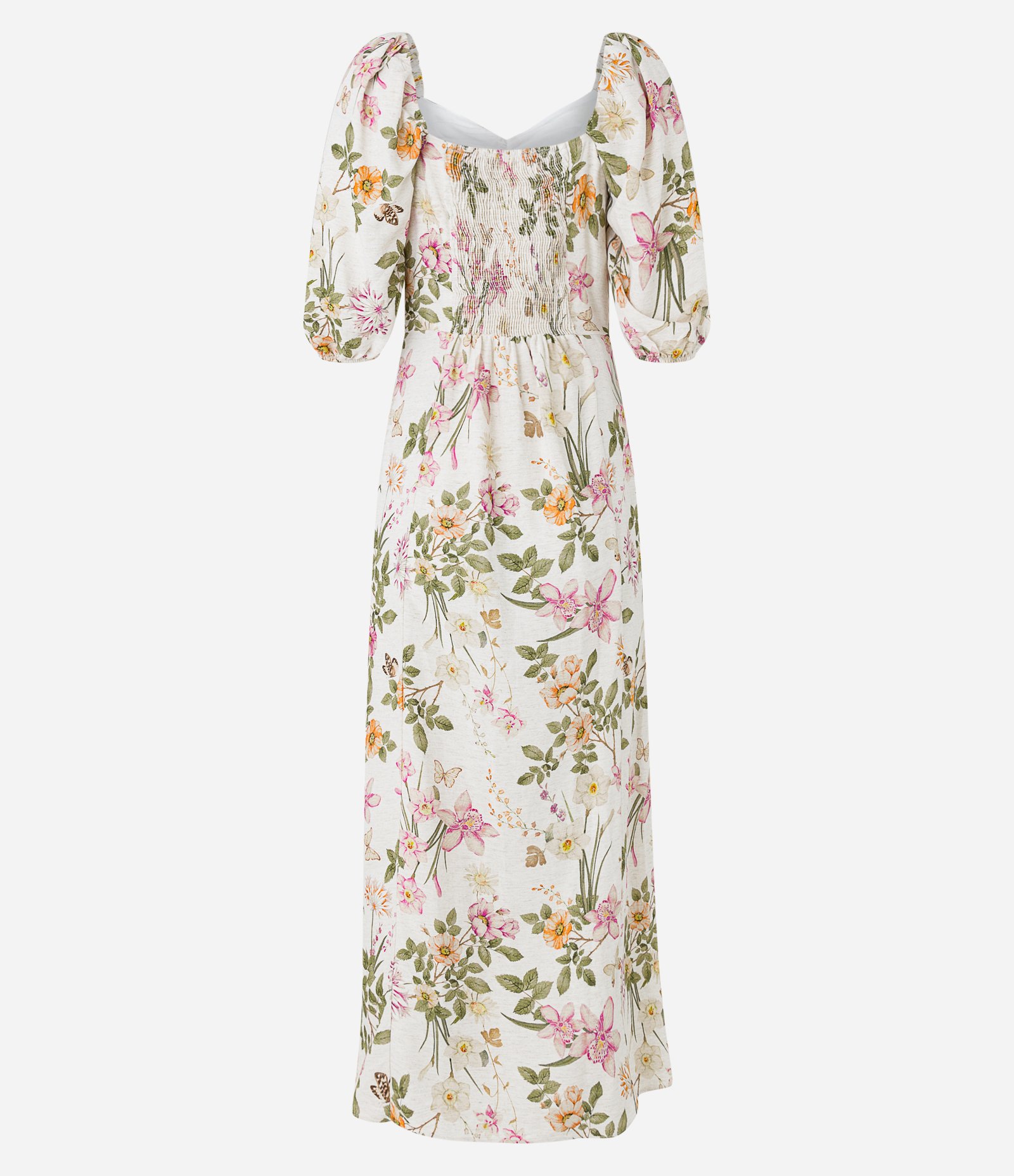 Vestido Midi em Viscolinho com Busto Franzido e Estampa Floral Off White 8