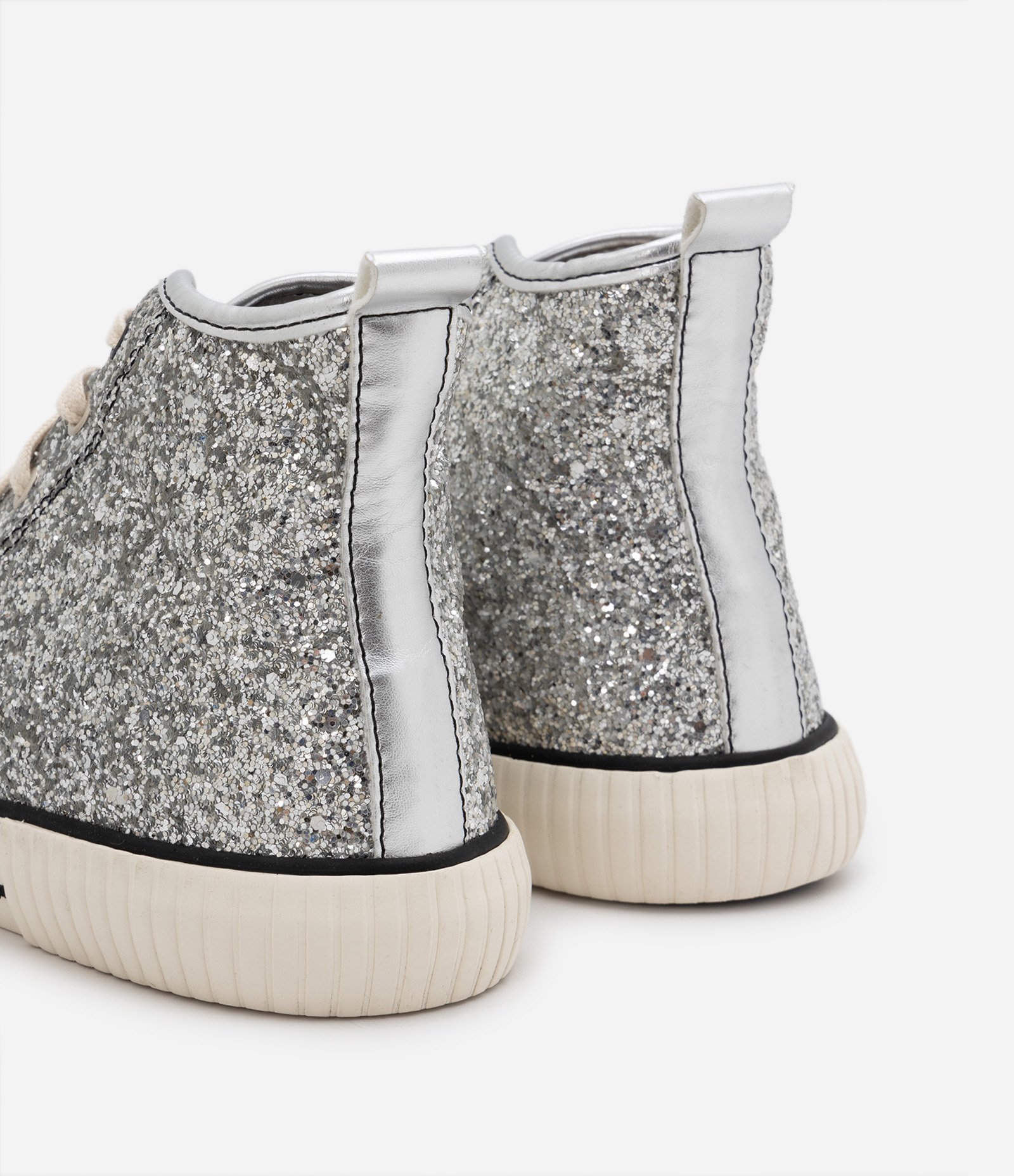 Tênis Cano Alto com Glitter e Cadarço Prata 3