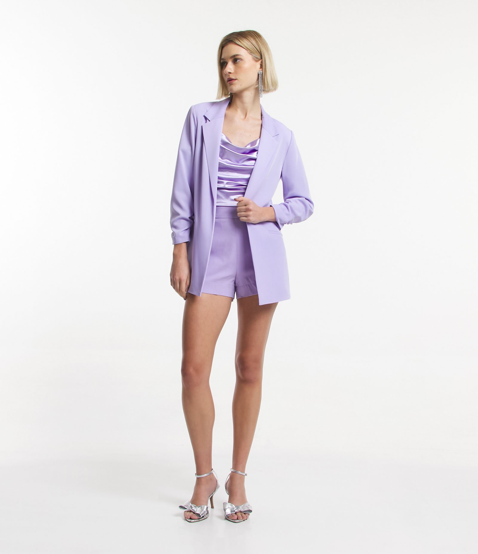 Blazer Alongado de Alfaiataria em Crepe com Franzido nas Mangas 2