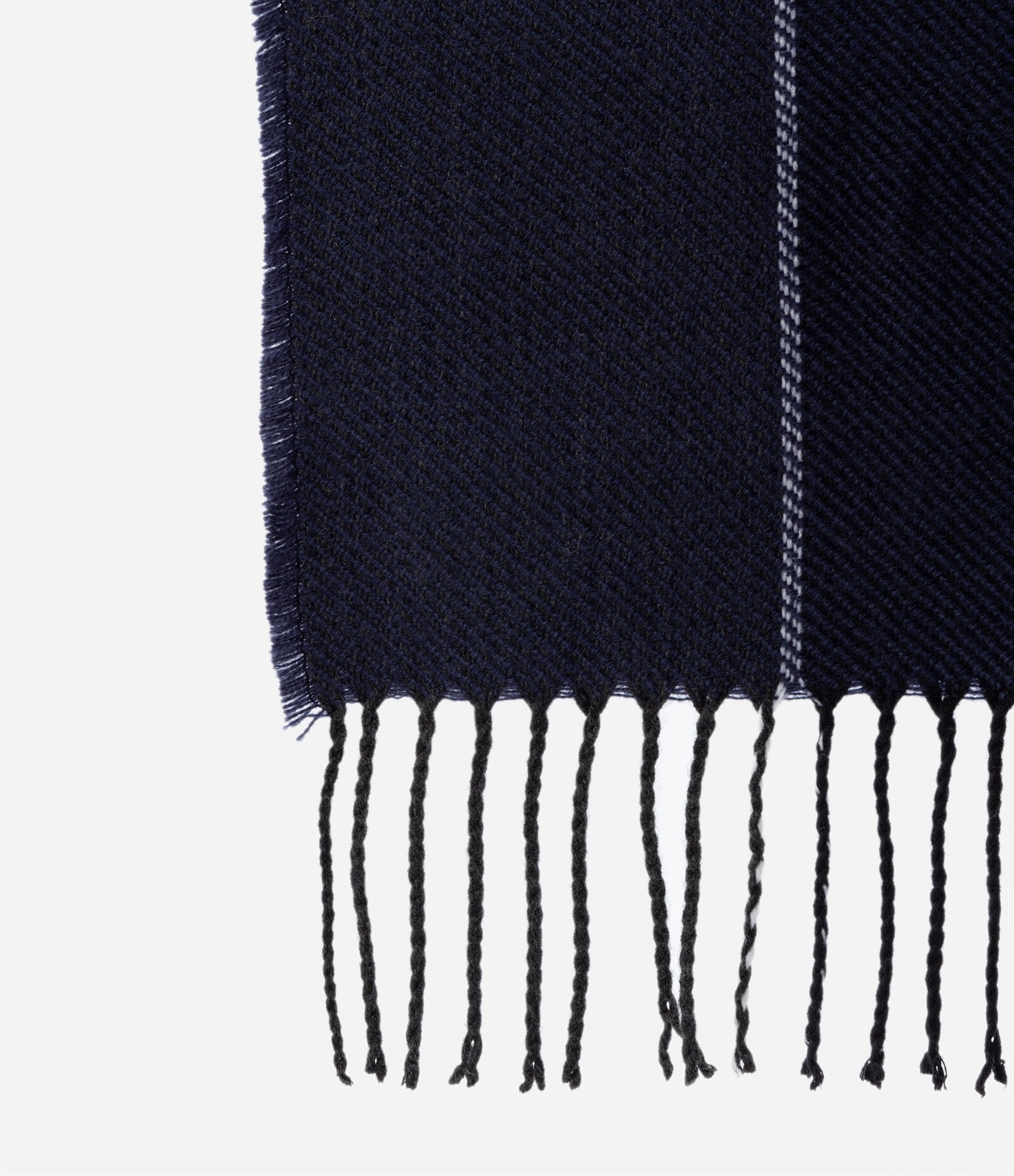 Cachecol em Lã Acrílica com Textura Sarjada e Franjas Azul/ Cinza 3