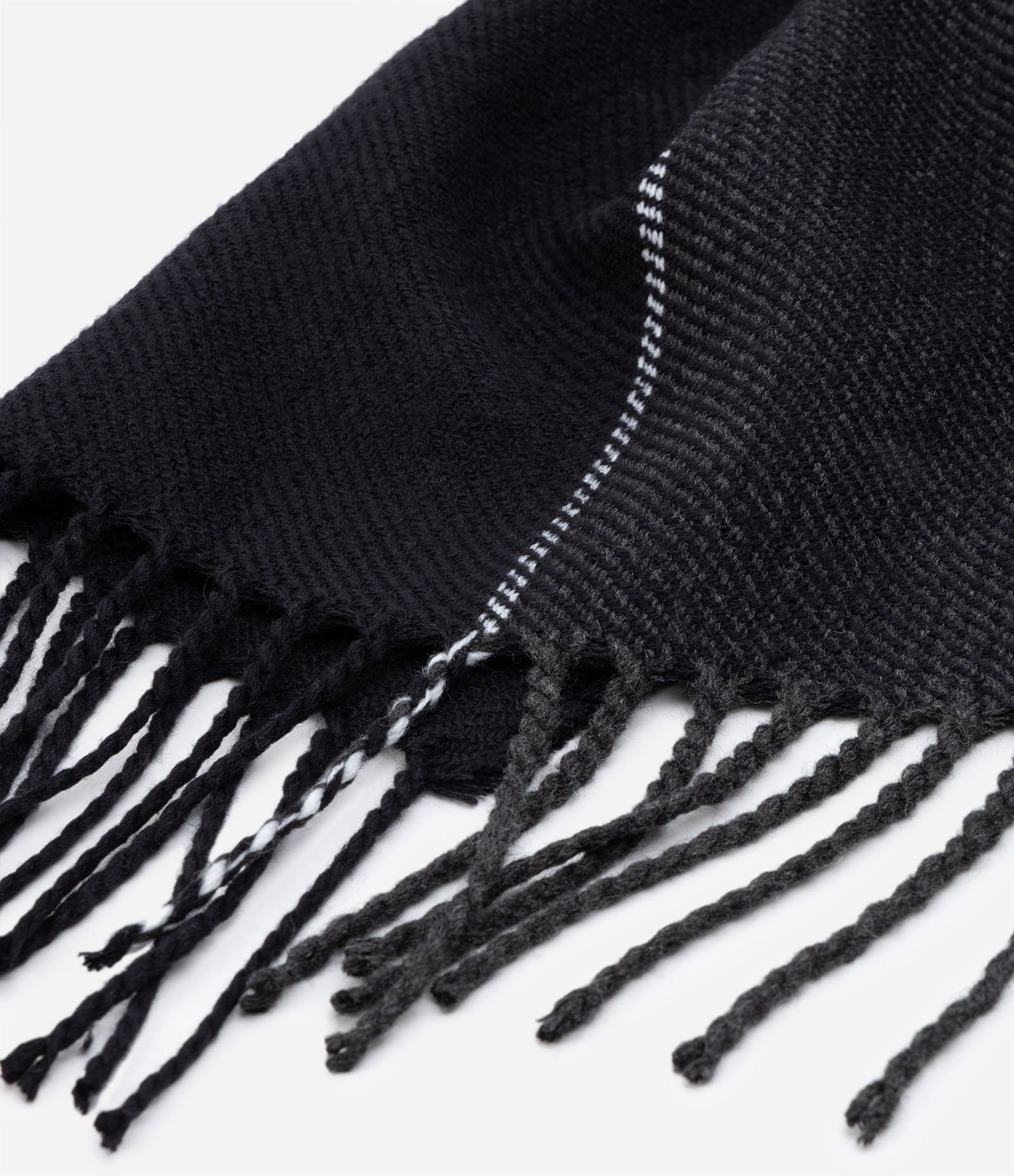 Cachecol em Lã Acrílica com Textura Sarjada e Franjas Azul/ Cinza 4