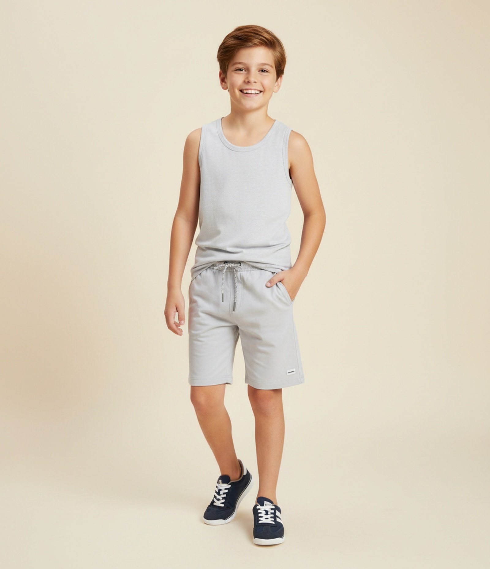 Bermuda de Banho Infantil com Etiqueta Emborrachada - Tam 5 a 14 anos Azul Acinzentado 1