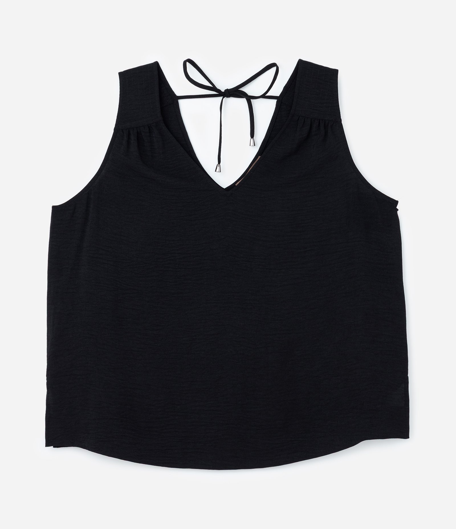 Blusa sem Manga com Decote V e Texturas Curve & Plus Size Preto 6