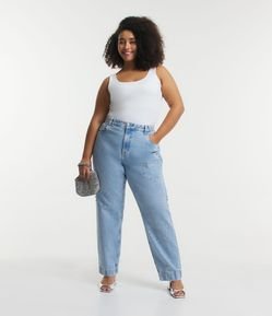 Calça Reta em Jeans com Corações de Strass Curve & Plus Size