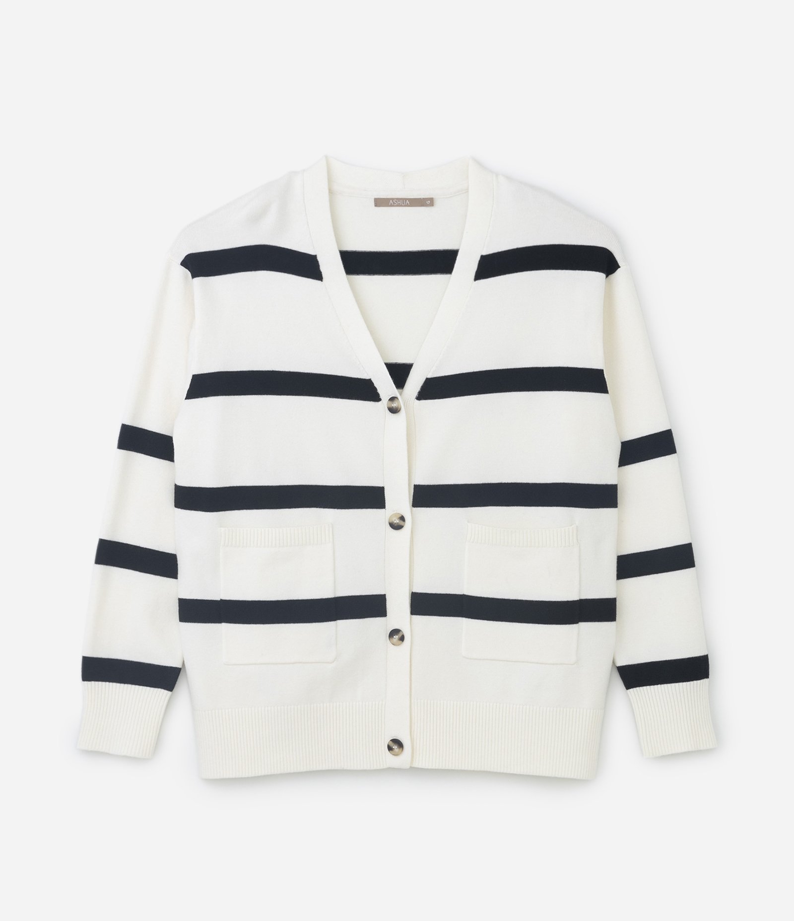 Cardigan em Tricô Listrado com Bolsos Curve & Plus Size Off White 6