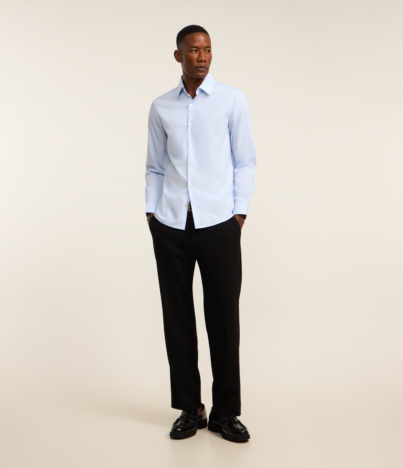 Camisa com Fibra de Bambu Maquinetada com Listras Azul 2