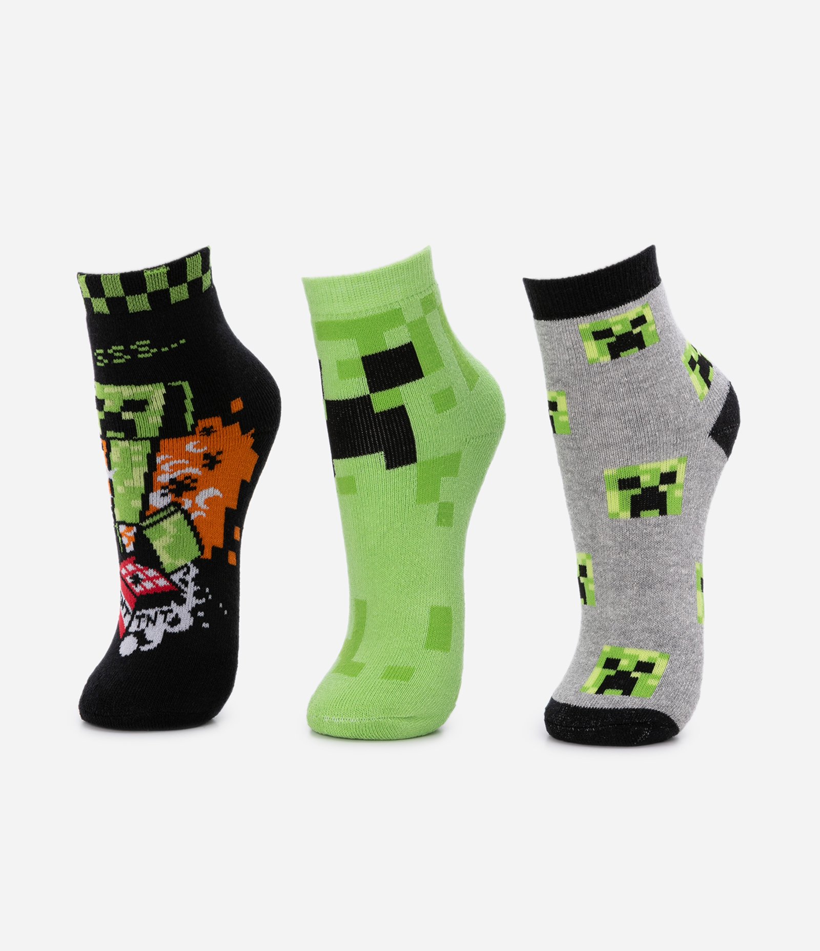 Kit 03 Meias Infantis Atoalhadas com Estampa do Minecraft - Tam 19 a 38 Preto 1