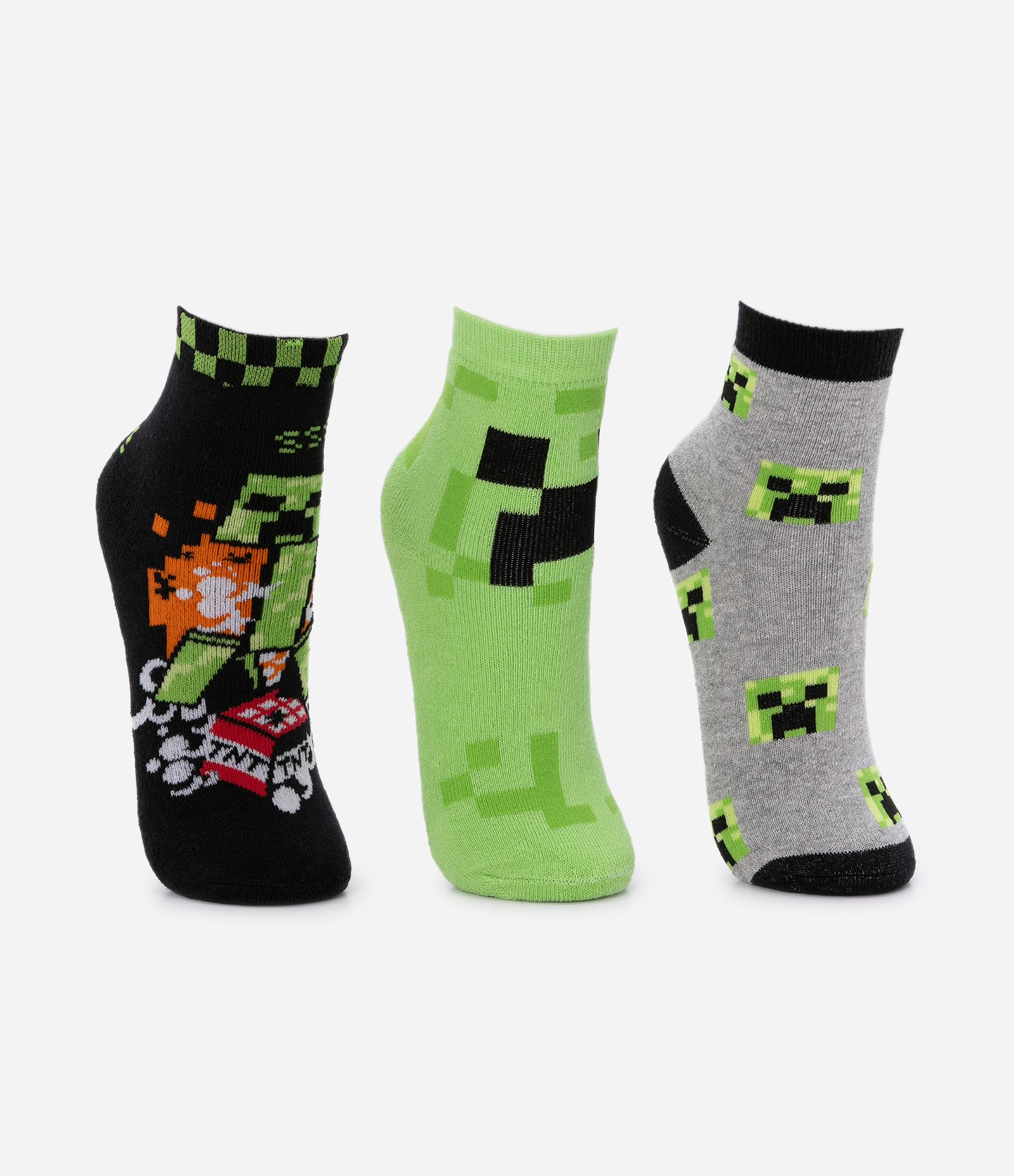 Kit 03 Meias Infantis Atoalhadas com Estampa do Minecraft - Tam 19 a 38 Preto 2