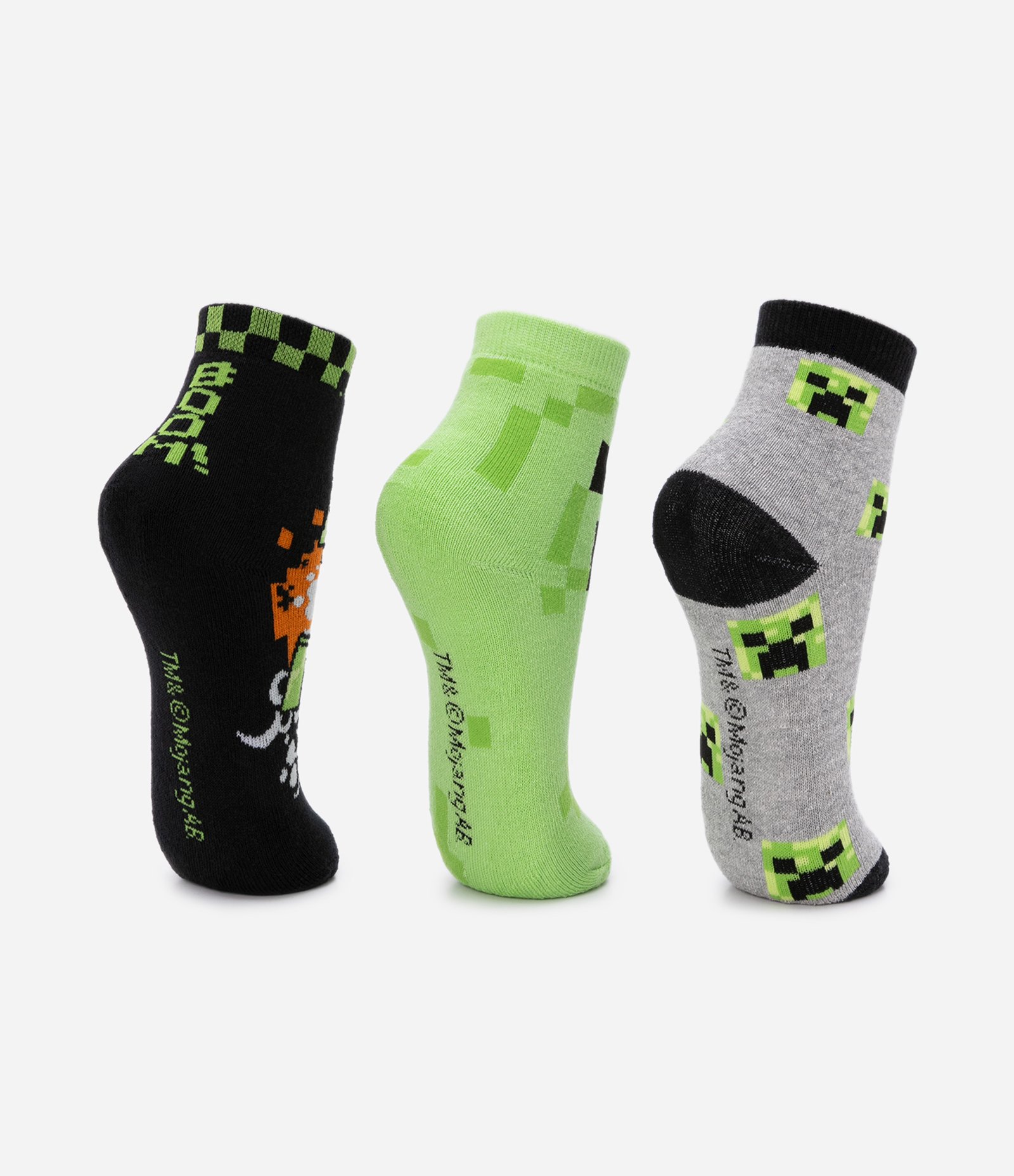 Kit 03 Meias Infantis Atoalhadas com Estampa do Minecraft - Tam 19 a 38 Preto 3