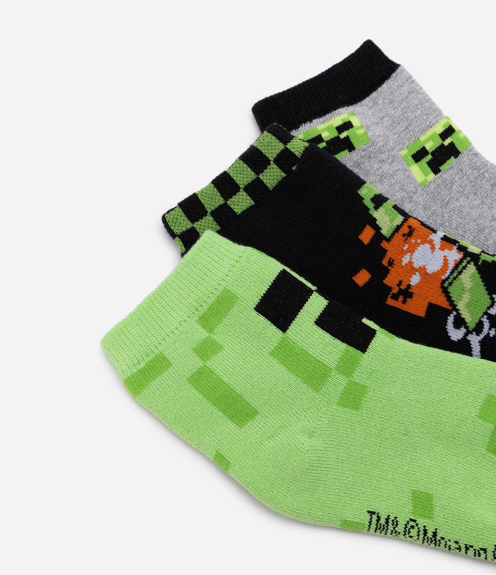 Kit 03 Meias Infantis Atoalhadas com Estampa do Minecraft - Tam 19 a 38 Preto 4