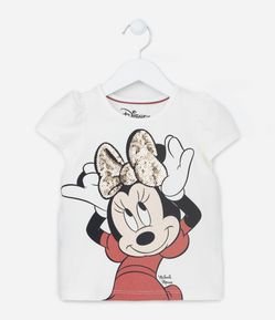 Camiseta Infantil com Estampa da Minnie com Laço em Paetê - Tam 1 a 6 anos