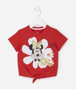 Camiseta Infantil com Nozinho e Estampa da Minnie com Paetês - Tam 1 a 6 anos