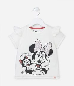 Camiseta Texturizada Infantil com Babados e Estampa da Minnie - Tam 1 a 6 anos