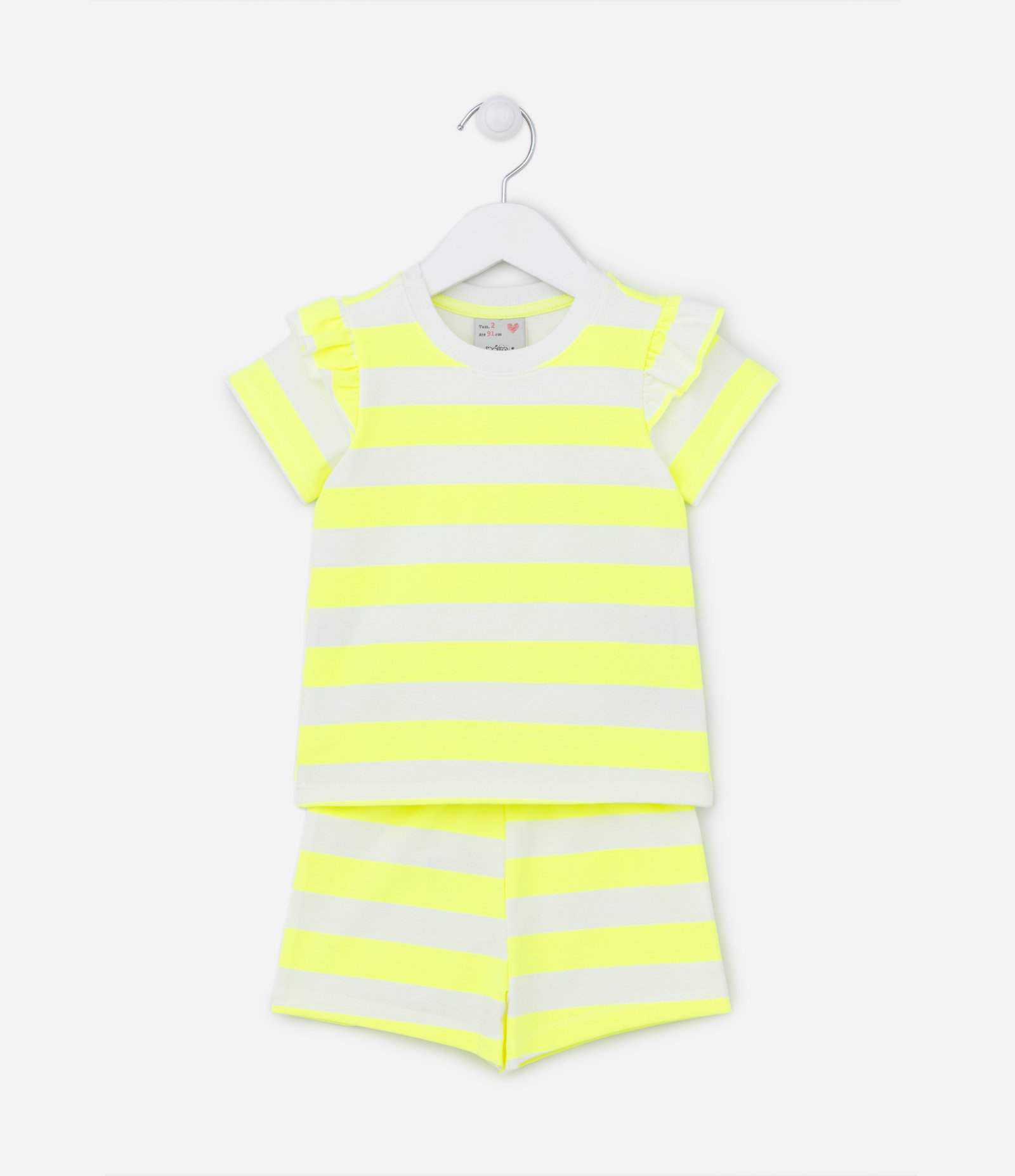 Conjunto Infantil com Listras e Babadinhos - Tam 1 a 5 Anos Amarelo/Branco 1