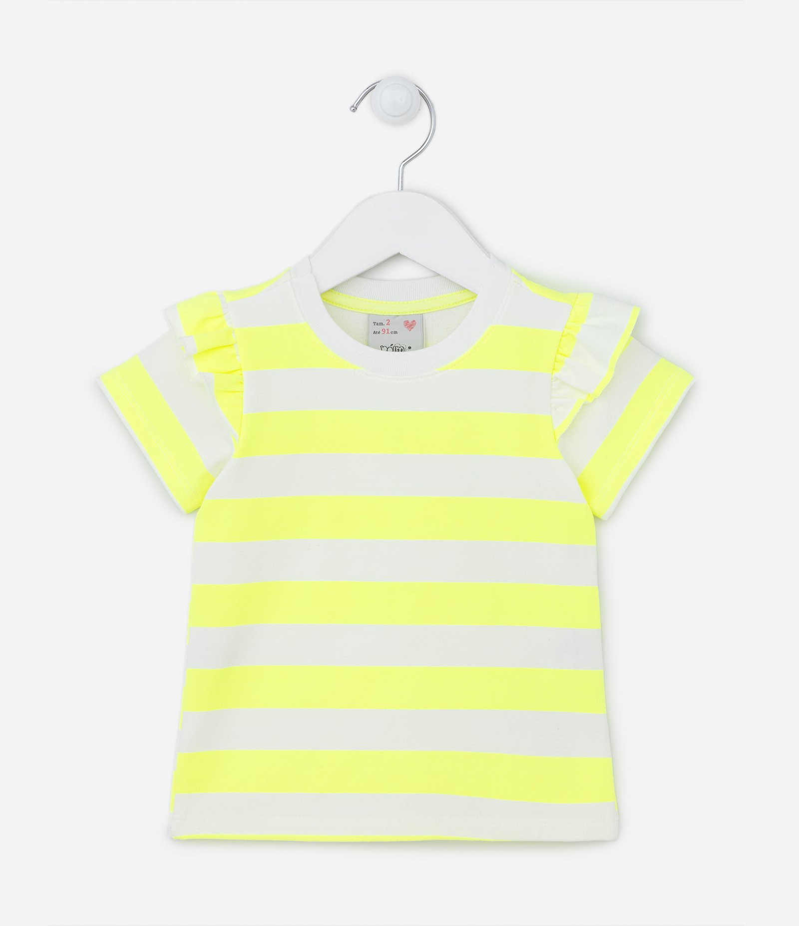 Conjunto Infantil com Listras e Babadinhos - Tam 1 a 5 Anos Amarelo/Branco 2