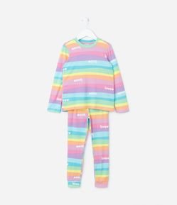 Pijama Infantil em Fleece com Toque Suave e Estampa de Listras Onduladas - Tam 2 a 14 anos