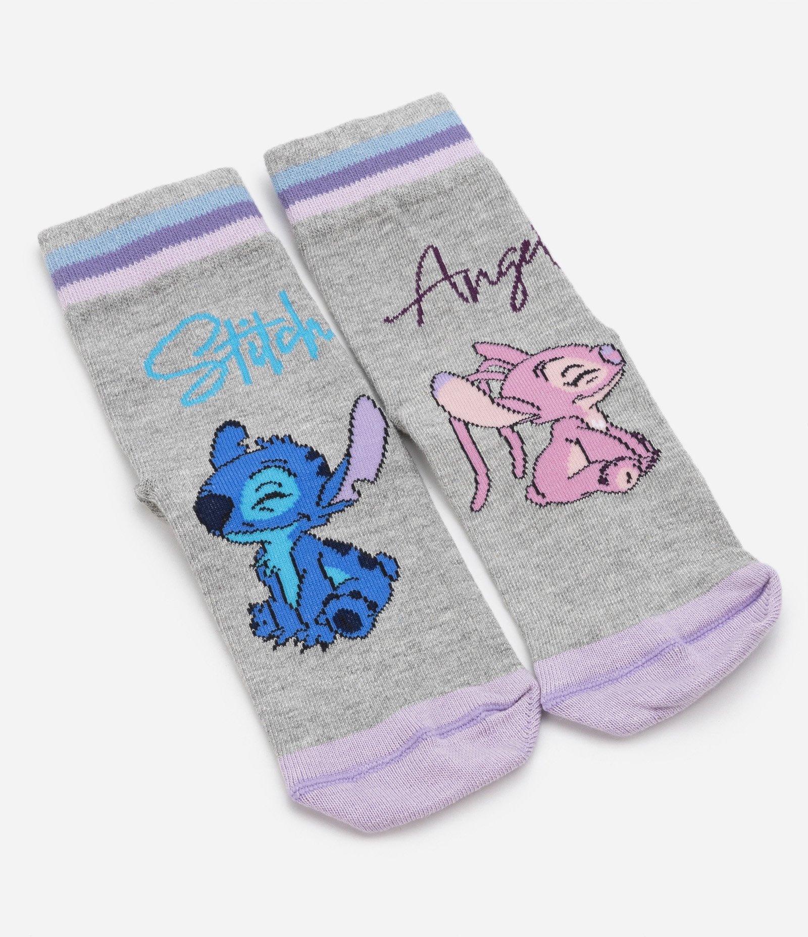 Kit 05 Pares de Meia Cano Médio com Estampa Stitch e Angel - Tam 23/26 ao 31/34 Multicores 4