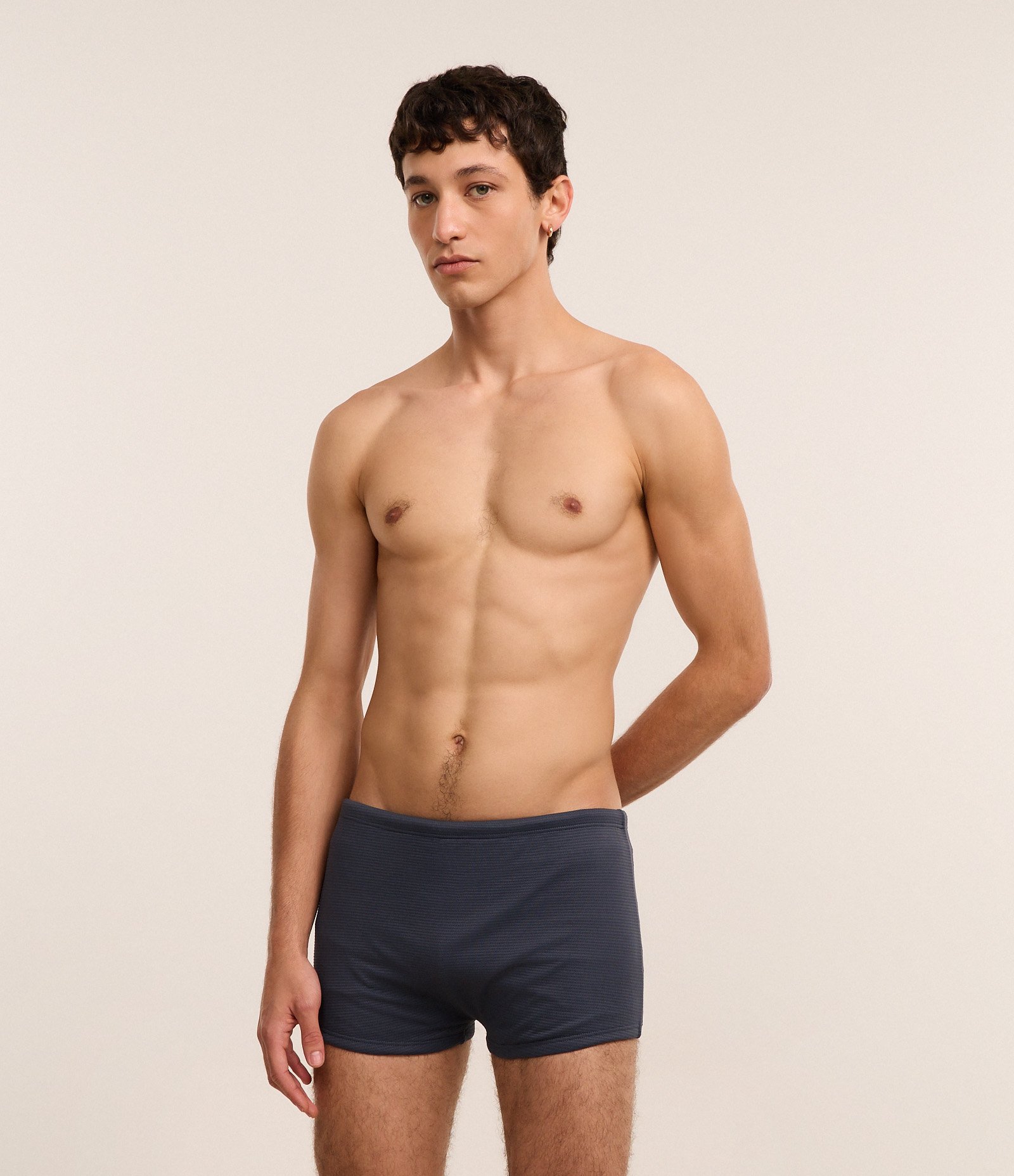 Sunga Boxer Básica Texturizada com Cordão Interno Azul Escuro 1