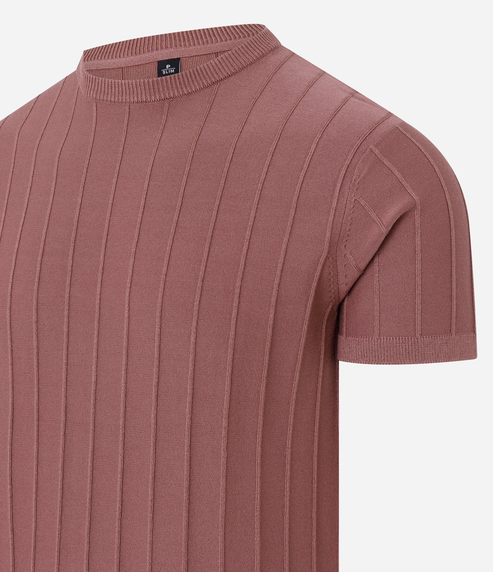 Camiseta Slim em Tricô com Relevos Verticais Vermelho 9