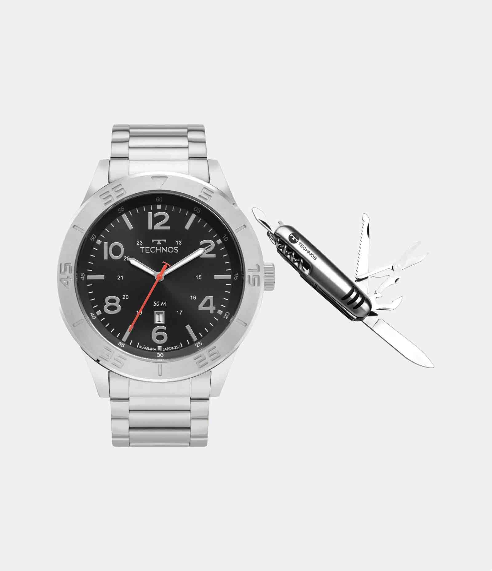Kit Relógio Technos Analógico com Pulseira e Caixa em Aço 2115TVI K1P Prata 5