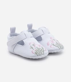 Sapato Infantil com Velcro e Bordado Florzinhas - Tam 0 a 18 Meses