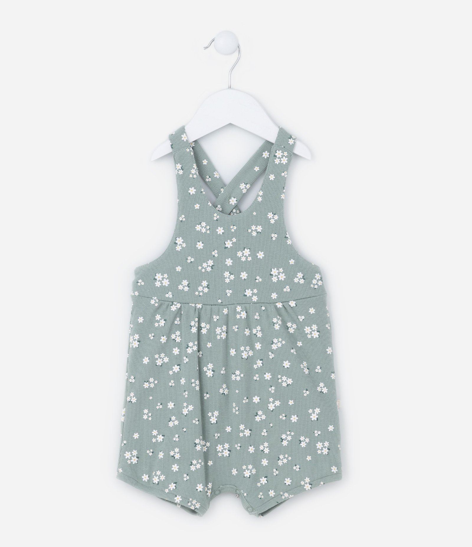 Macaquinho Infantil Canelado com Estampa de Florzinhas - Tam 0 a 18 meses Verde 3