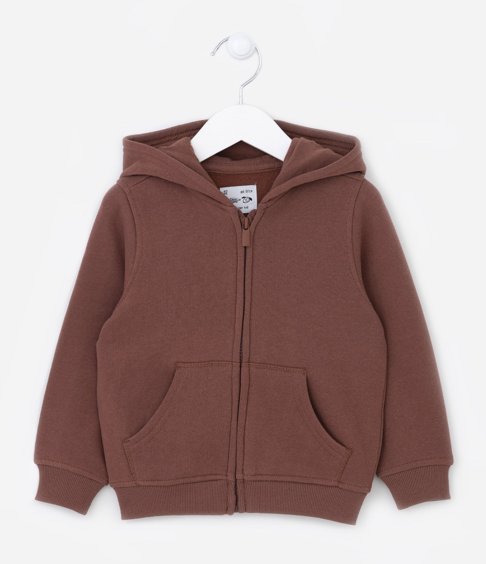 Blusão Infantil Básico Liso com Capuz e Bolso - Tam 1 a 4 anos Marrom 1