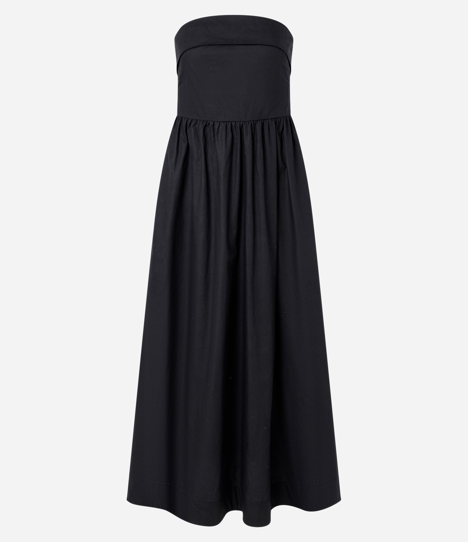 Vestido Longo Evasê Tomara Que Caia em Tricoline com Bolsos Preto 5
