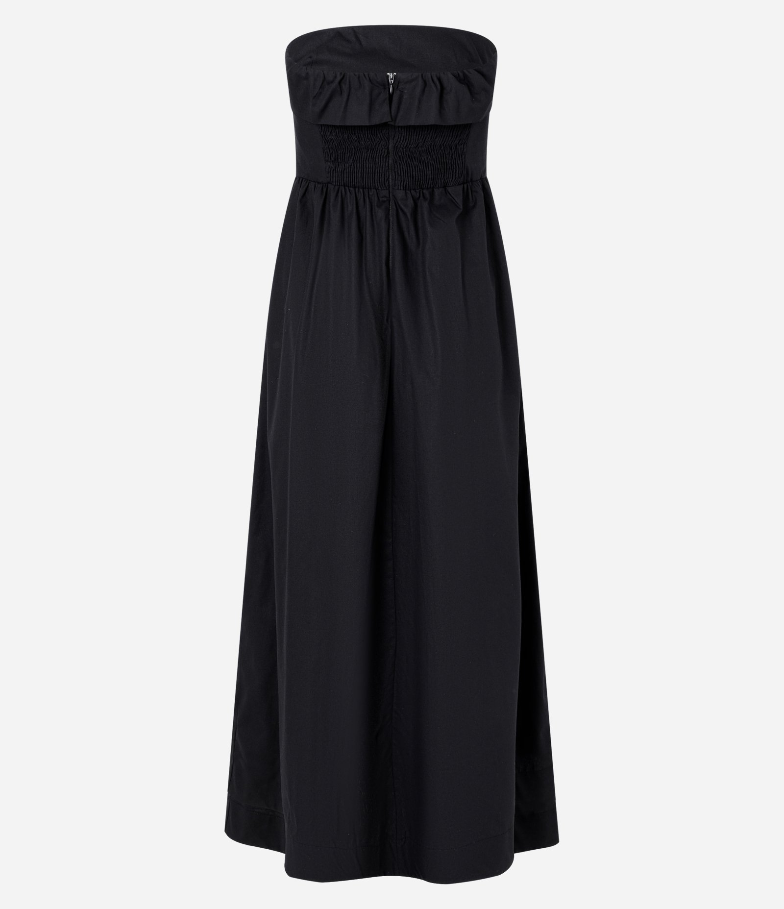 Vestido Longo Evasê Tomara Que Caia em Tricoline com Bolsos Preto 6