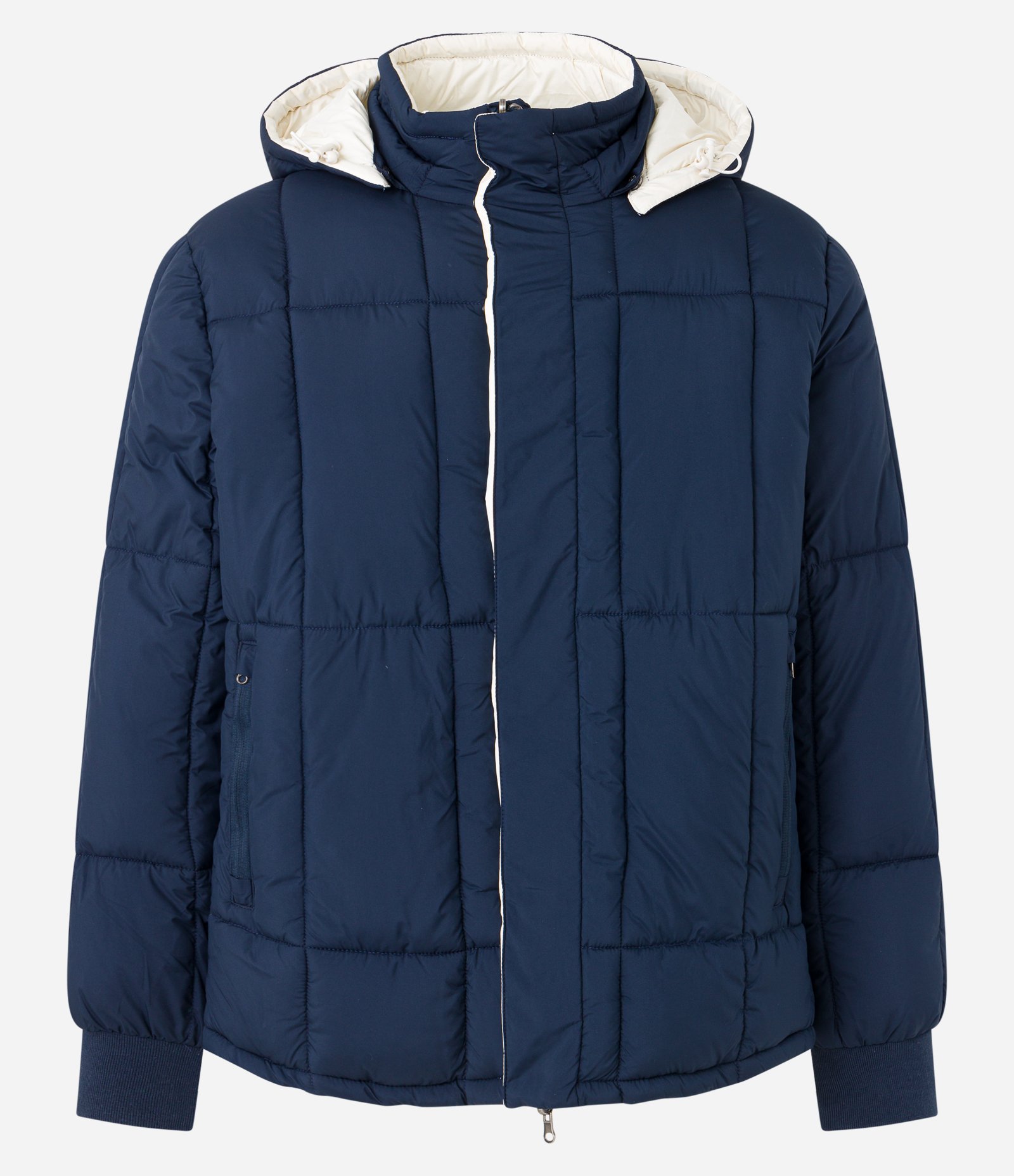 Jaqueta Puffer Dupla Face com Capuz e Gola Alta Azul/ Off White 9