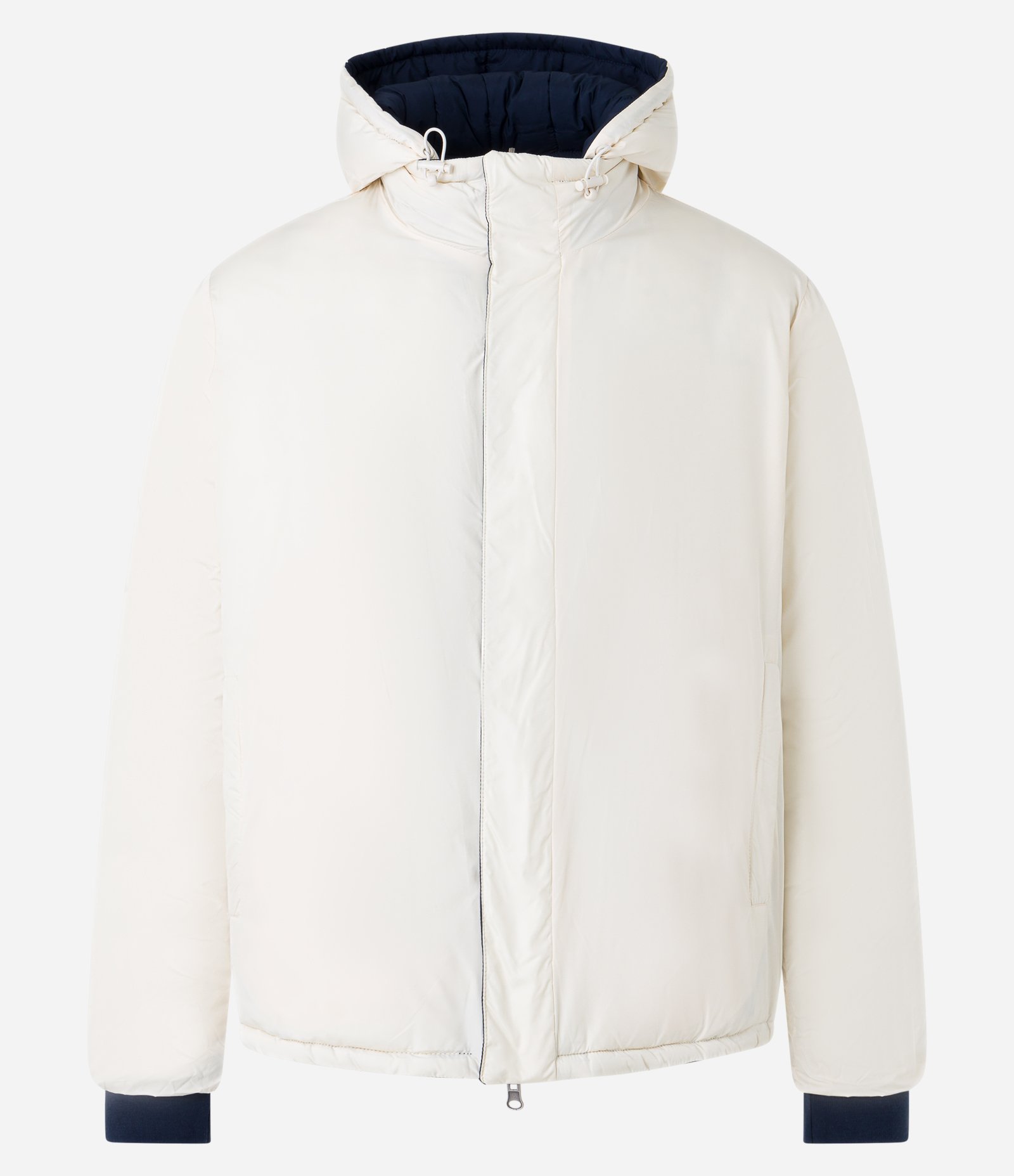 Jaqueta Puffer Dupla Face com Capuz e Gola Alta Azul/ Off White 11