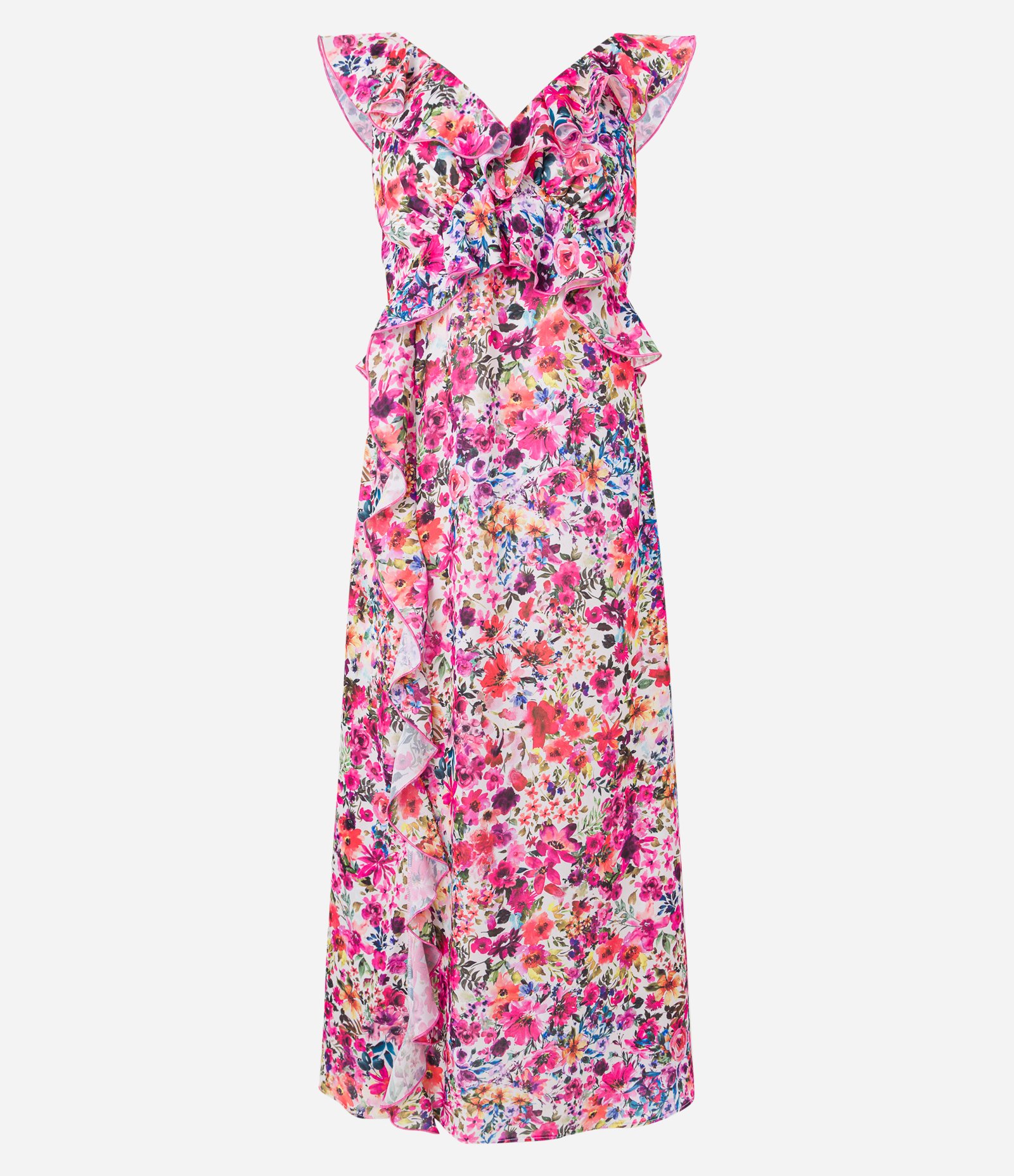 Vestido Midi em Crepe com Estampa Floral e Babados Multicores 6