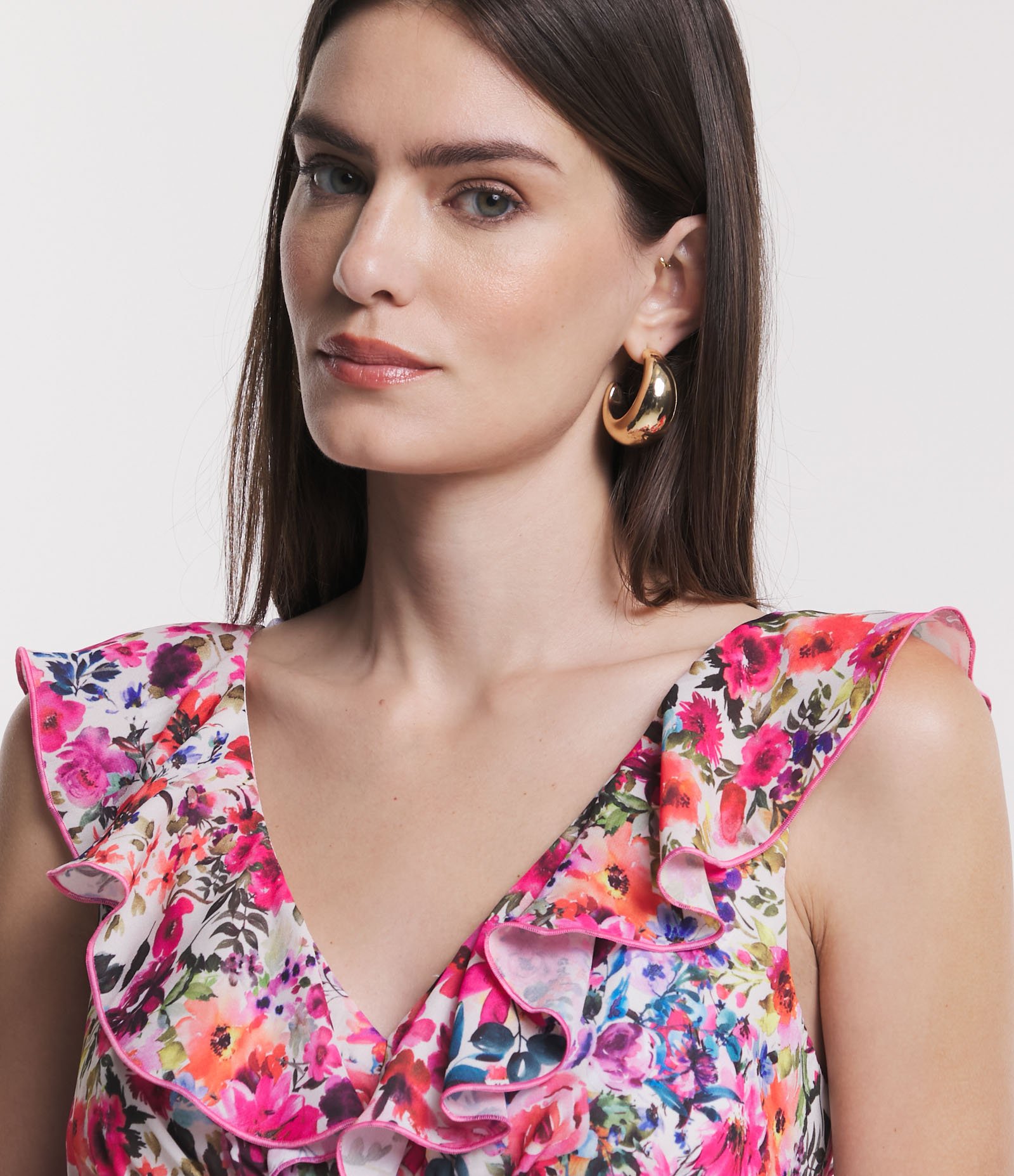 Vestido Midi em Crepe com Estampa Floral e Babados Multicores 3