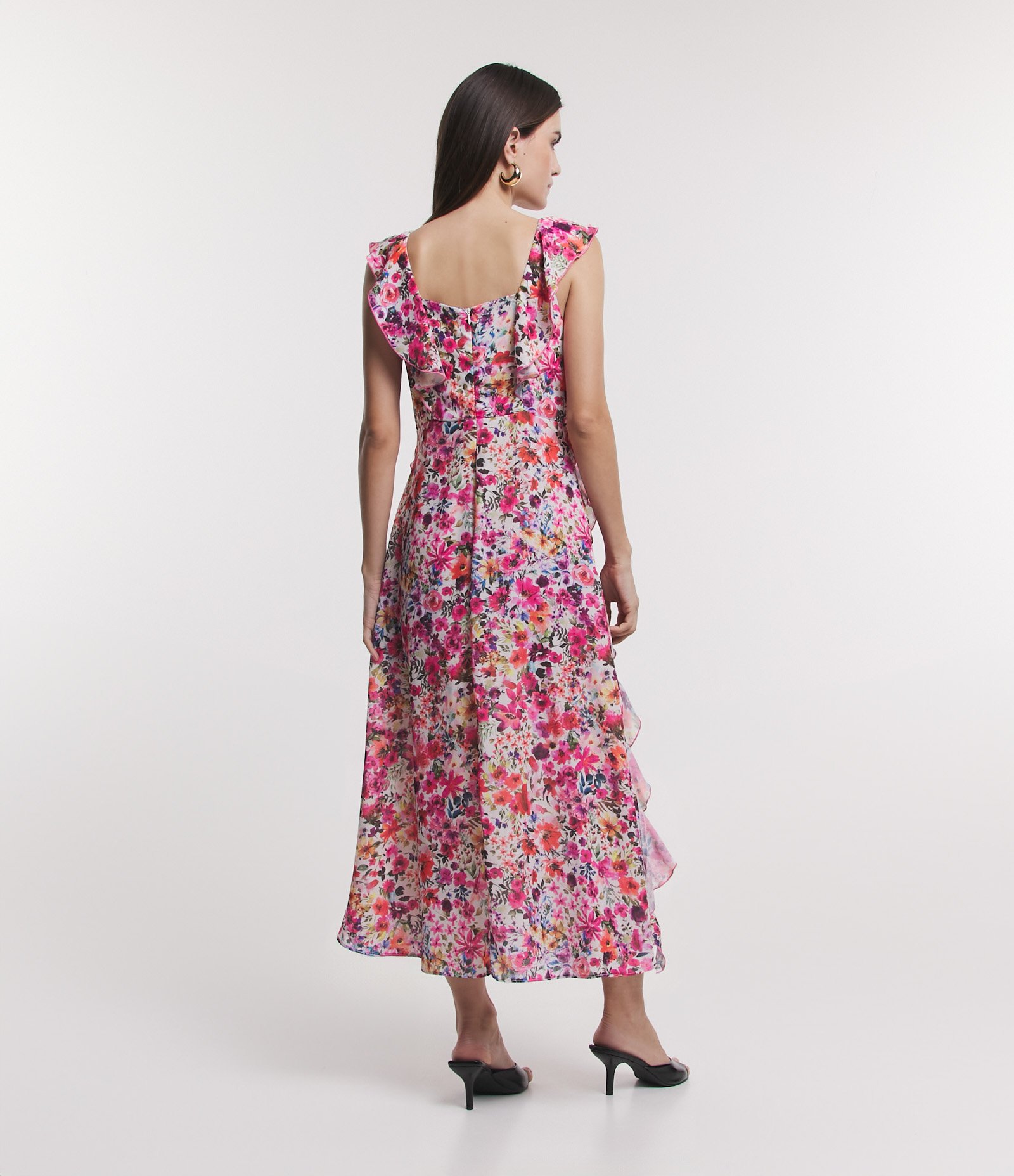 Vestido Midi em Crepe com Estampa Floral e Babados Multicores 5